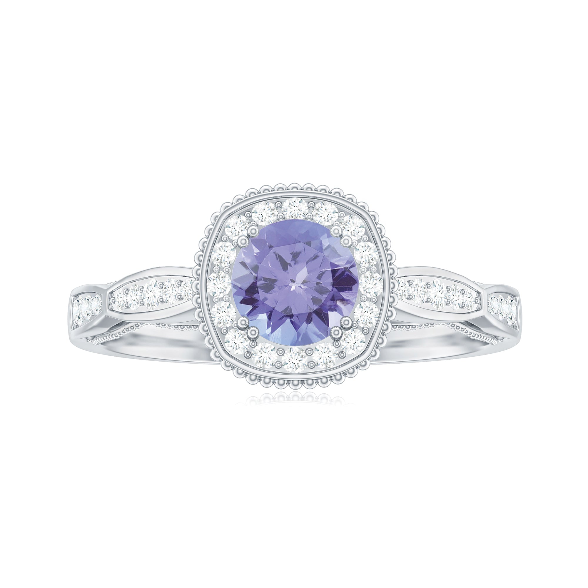 Vintage Style Tanzanite Engagement Ring with Diamond Halo for Women