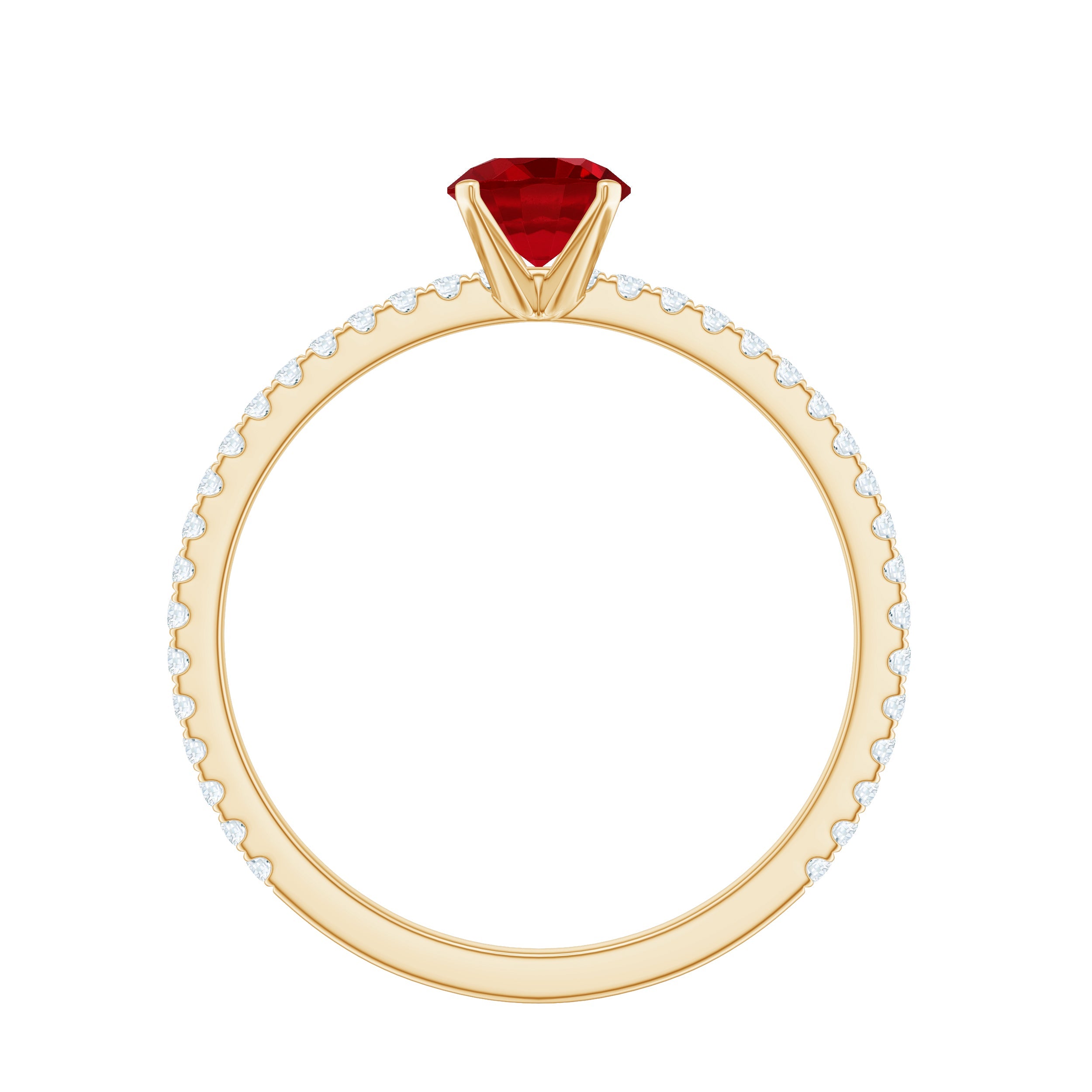 Round Cut Lab Grown Ruby Engagement Ring with Diamond