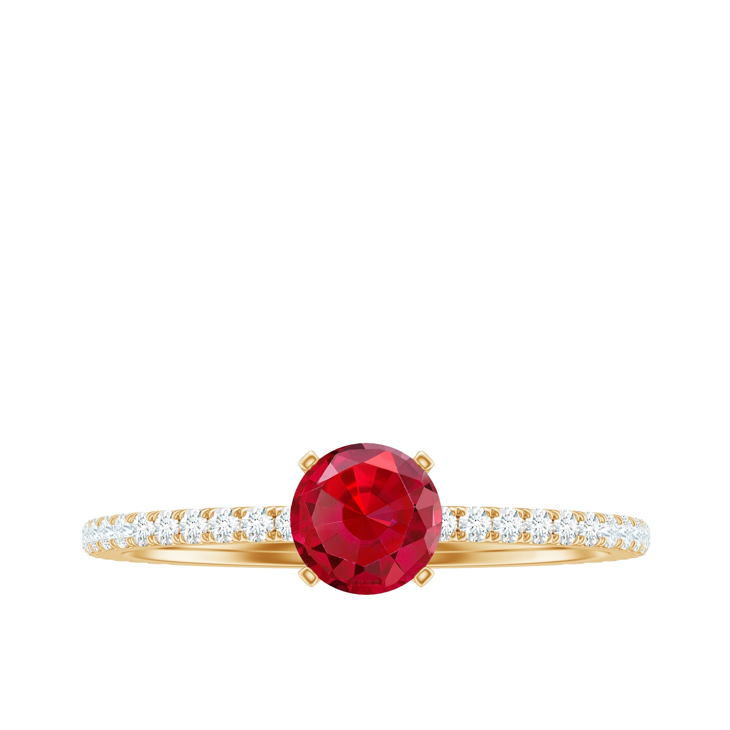Round Cut Lab Grown Ruby Engagement Ring with Diamond