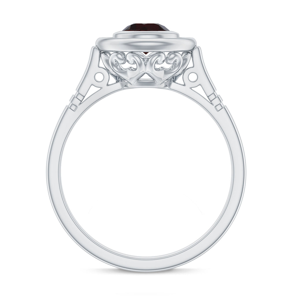 Vintage Looking Garnet Engagement Ring in Bezel Setting