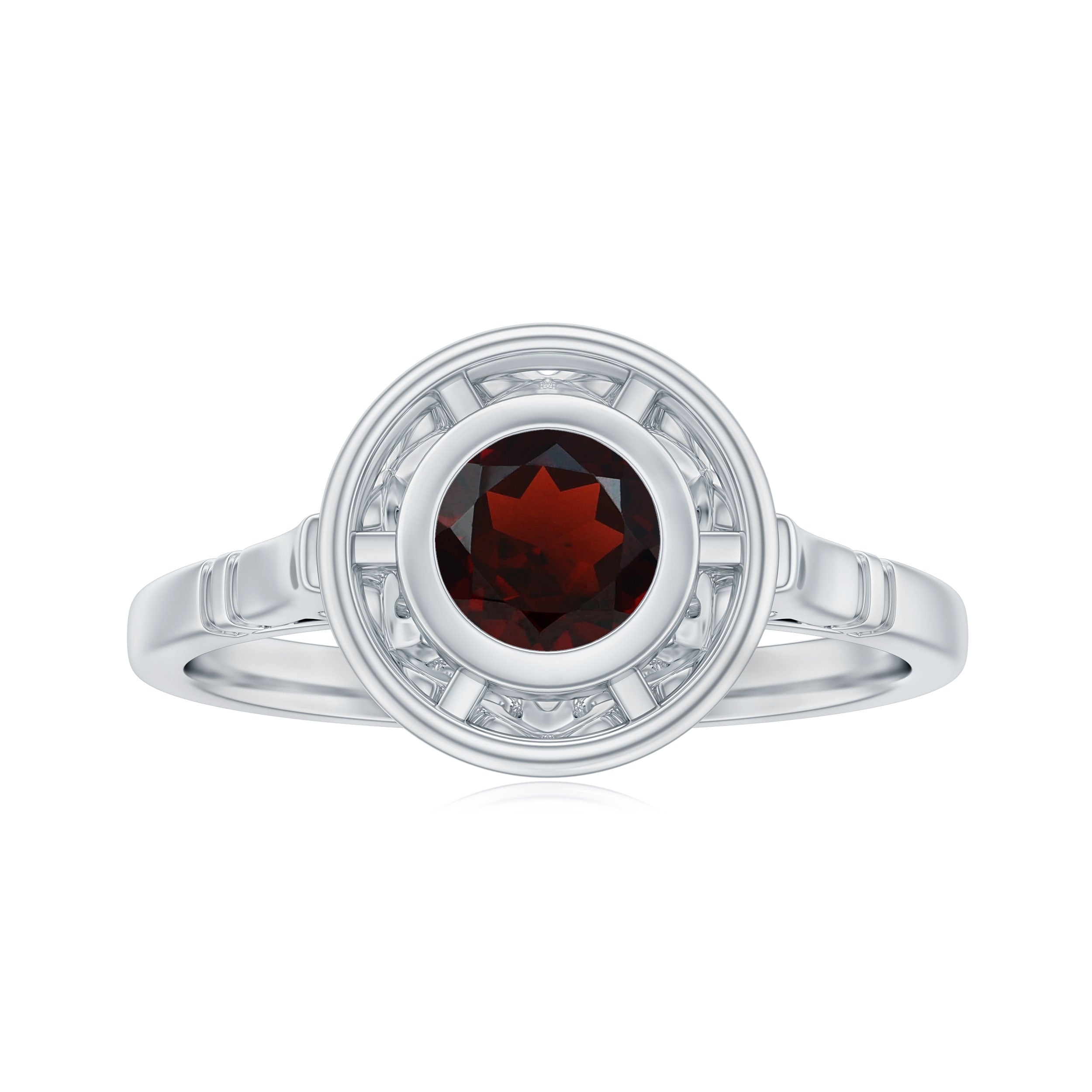 Vintage Looking Garnet Engagement Ring in Bezel Setting