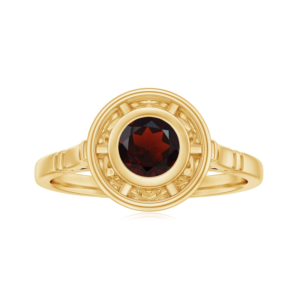 Vintage Looking Garnet Engagement Ring in Bezel Setting