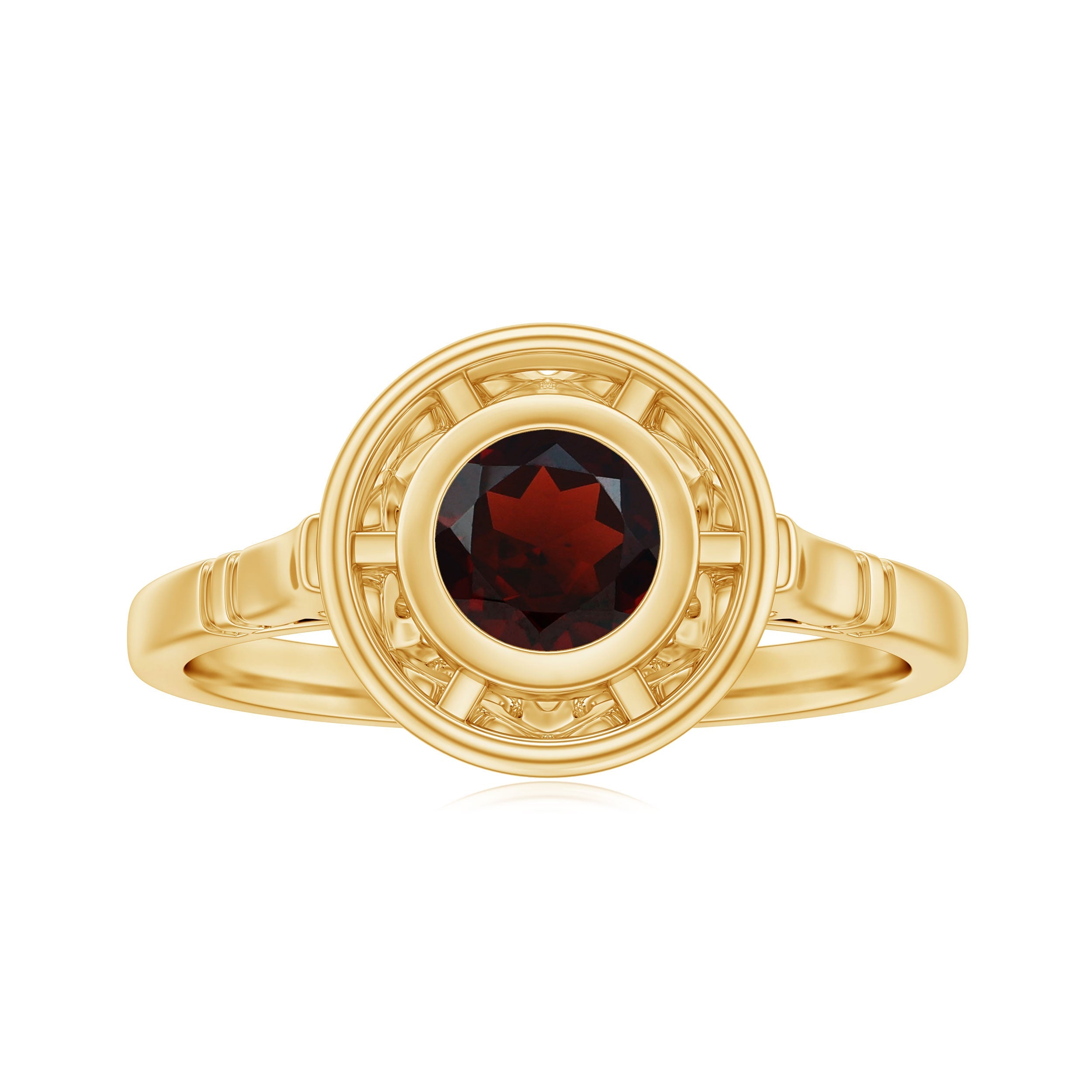 Vintage Looking Garnet Engagement Ring in Bezel Setting