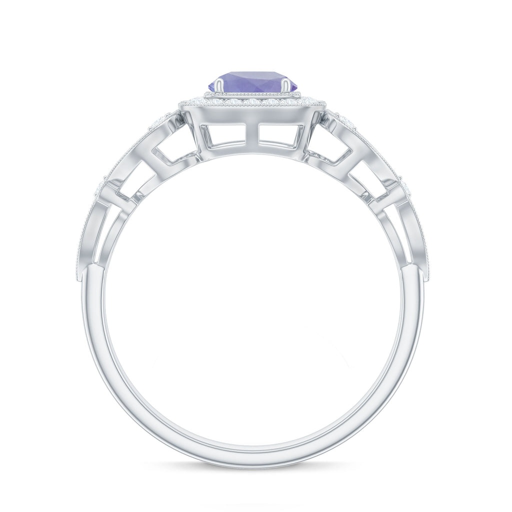 Tanzanite Vintage Looking Engagement Ring with Diamond Halo