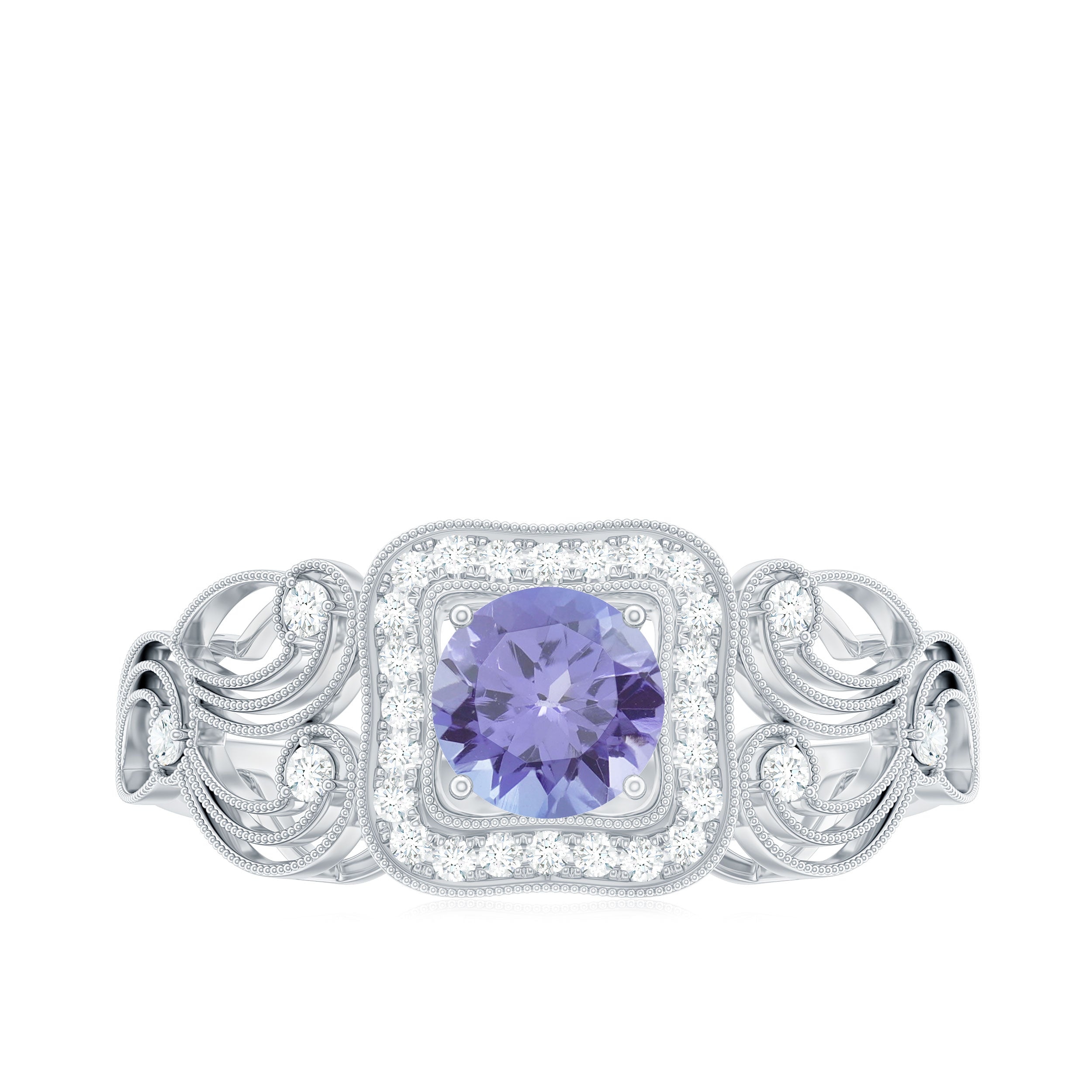 Tanzanite Vintage Looking Engagement Ring with Diamond Halo