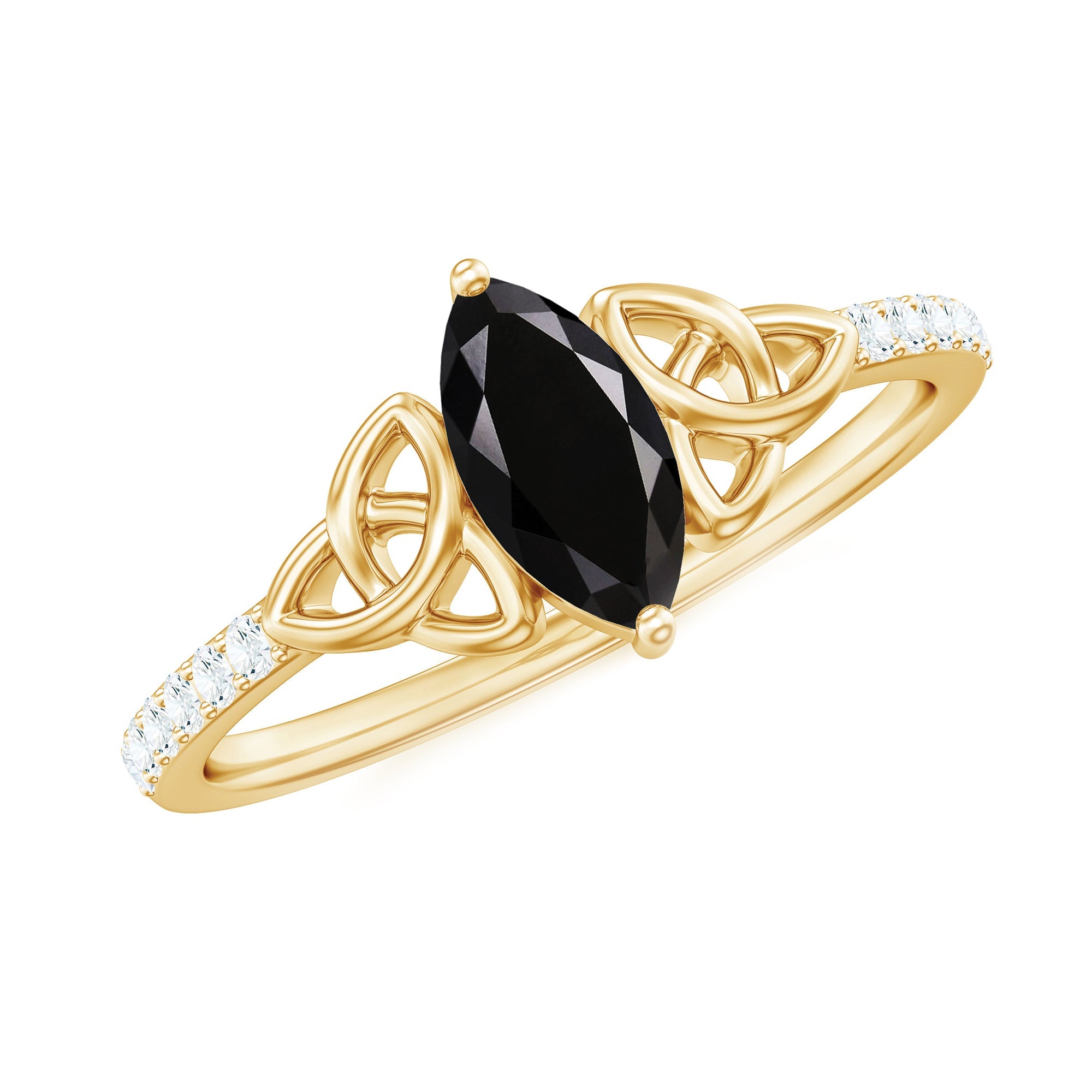 0.8 Carat Lab Grown Black and White Diamond Marquise Engagement Ring with Celtic Knot