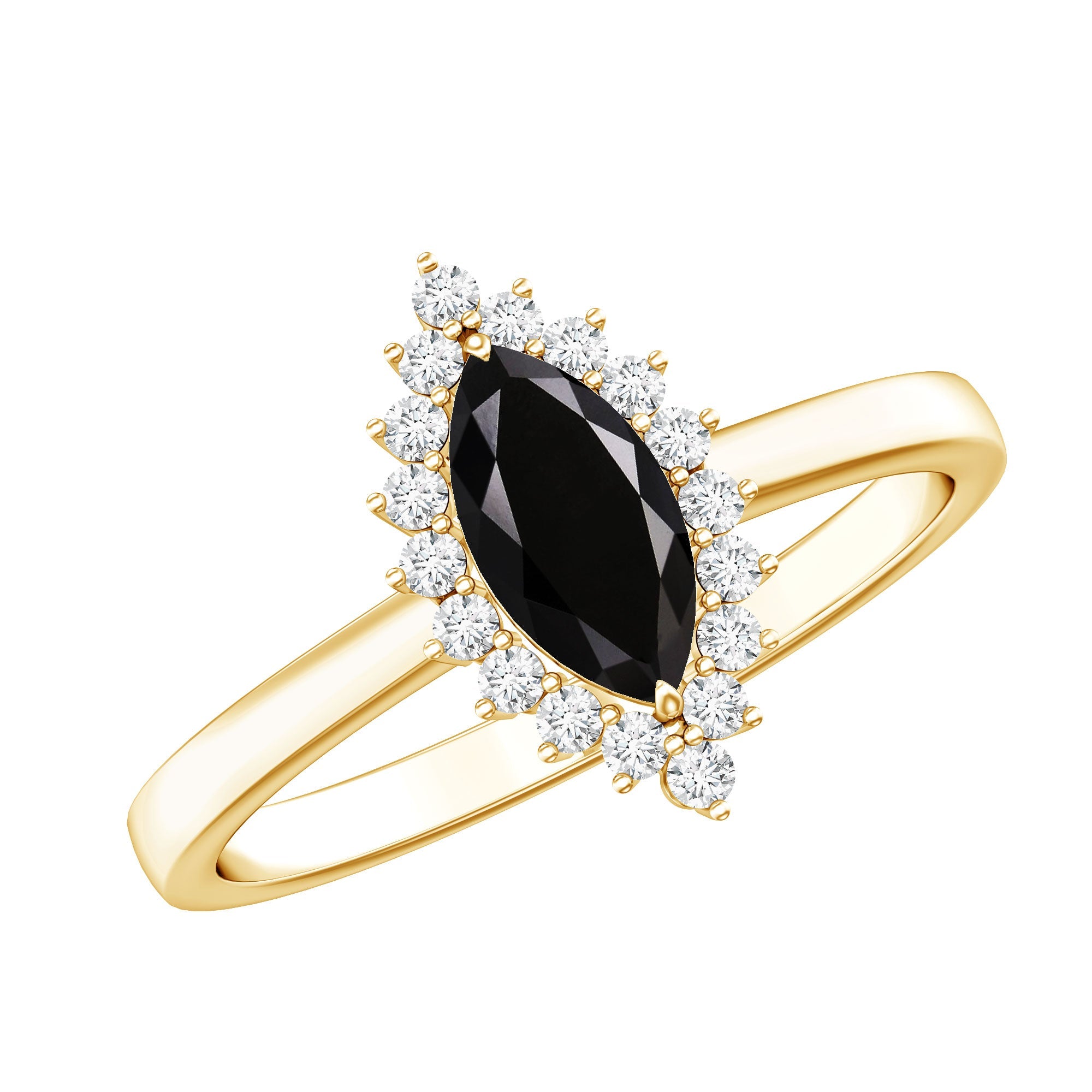 Certified 0.8 Carat Lab Grown Black Diamond Marquise Engagement Ring with Halo