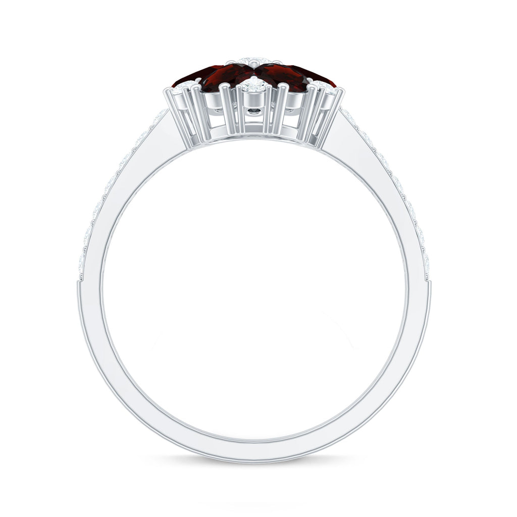 Natural Garnet Flower Engagement Ring with Diamond