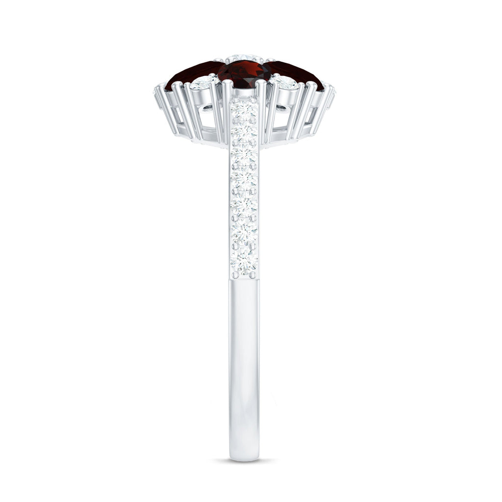 Natural Garnet Flower Engagement Ring with Diamond