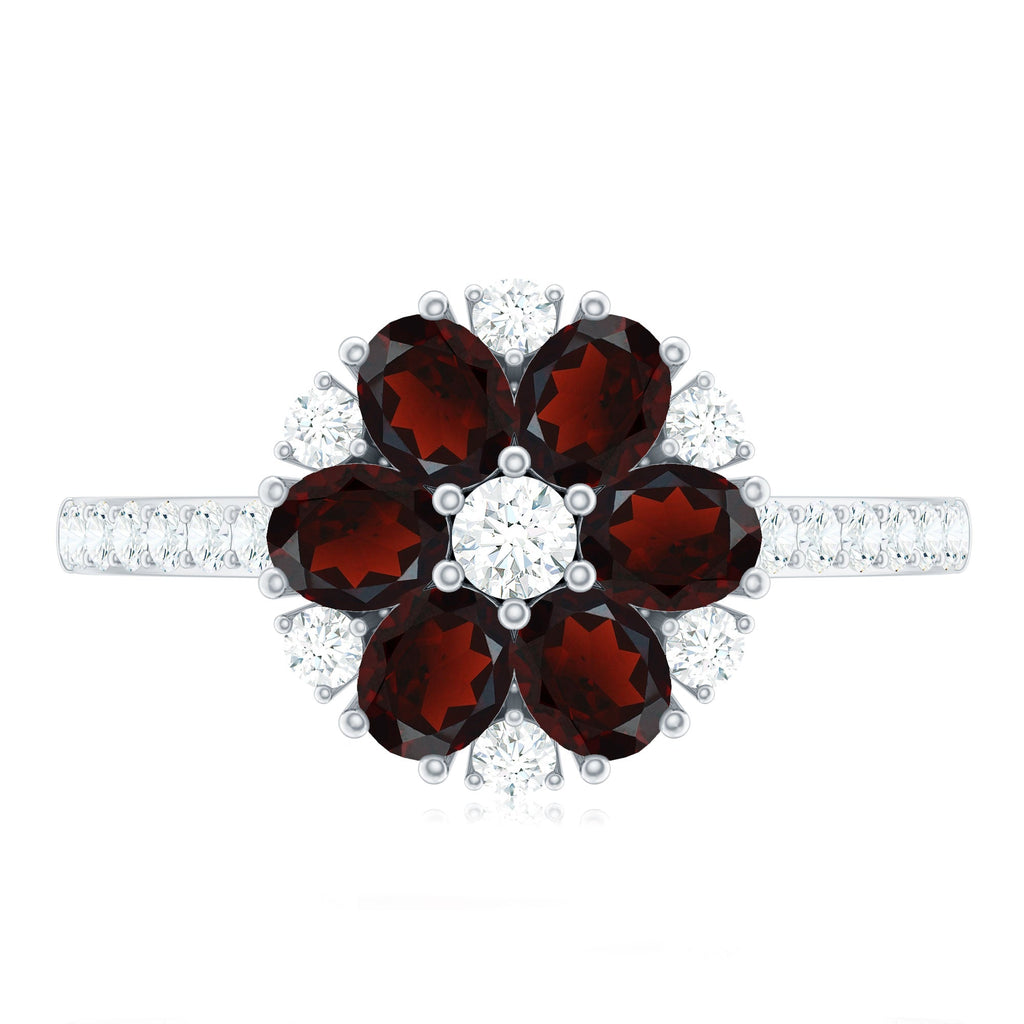 Natural Garnet Flower Engagement Ring with Diamond