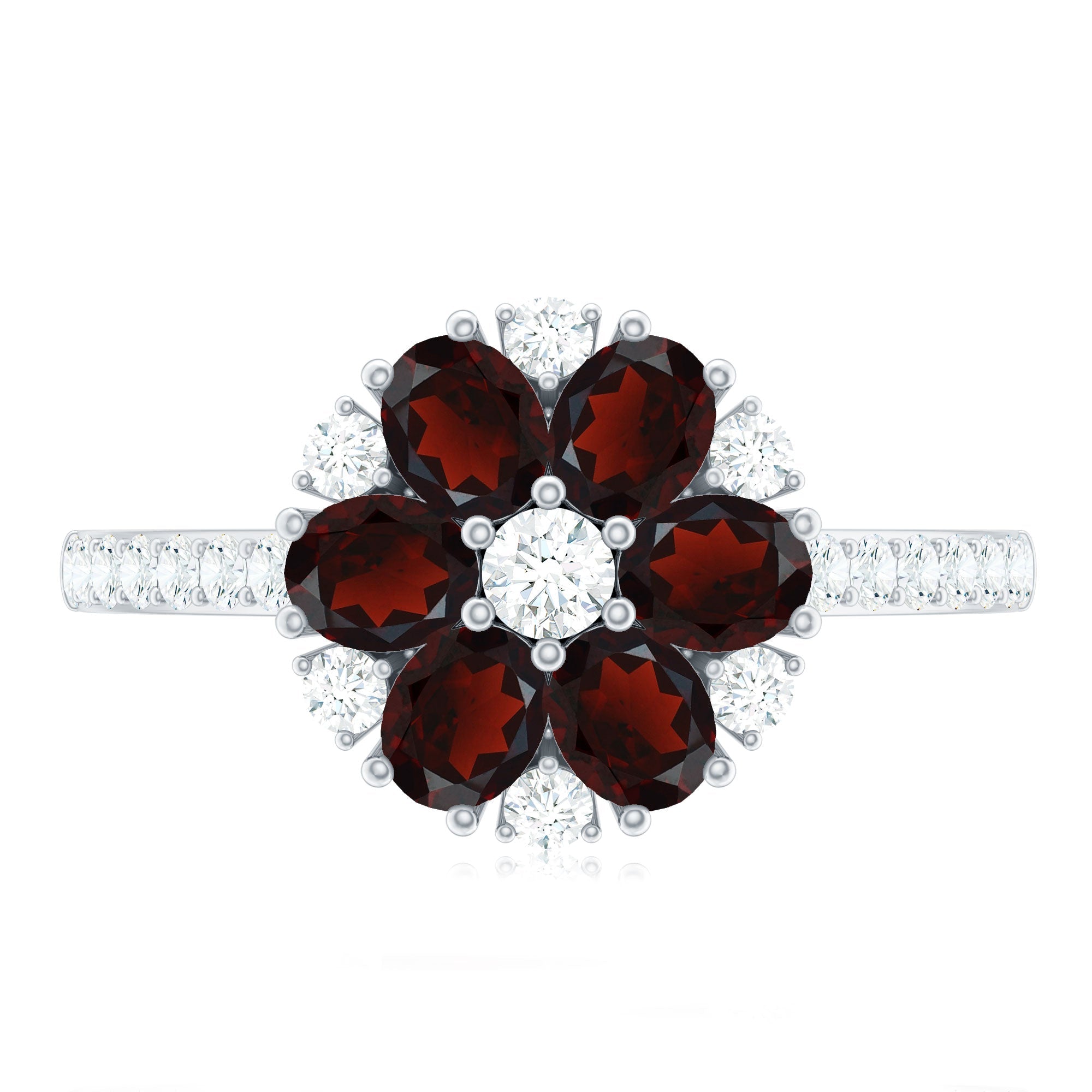Natural Garnet Flower Engagement Ring with Diamond