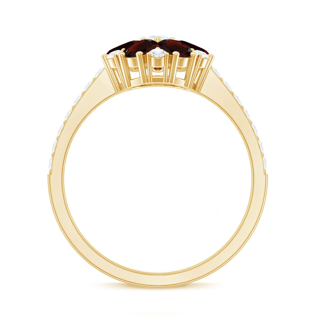 Natural Garnet Flower Engagement Ring with Diamond