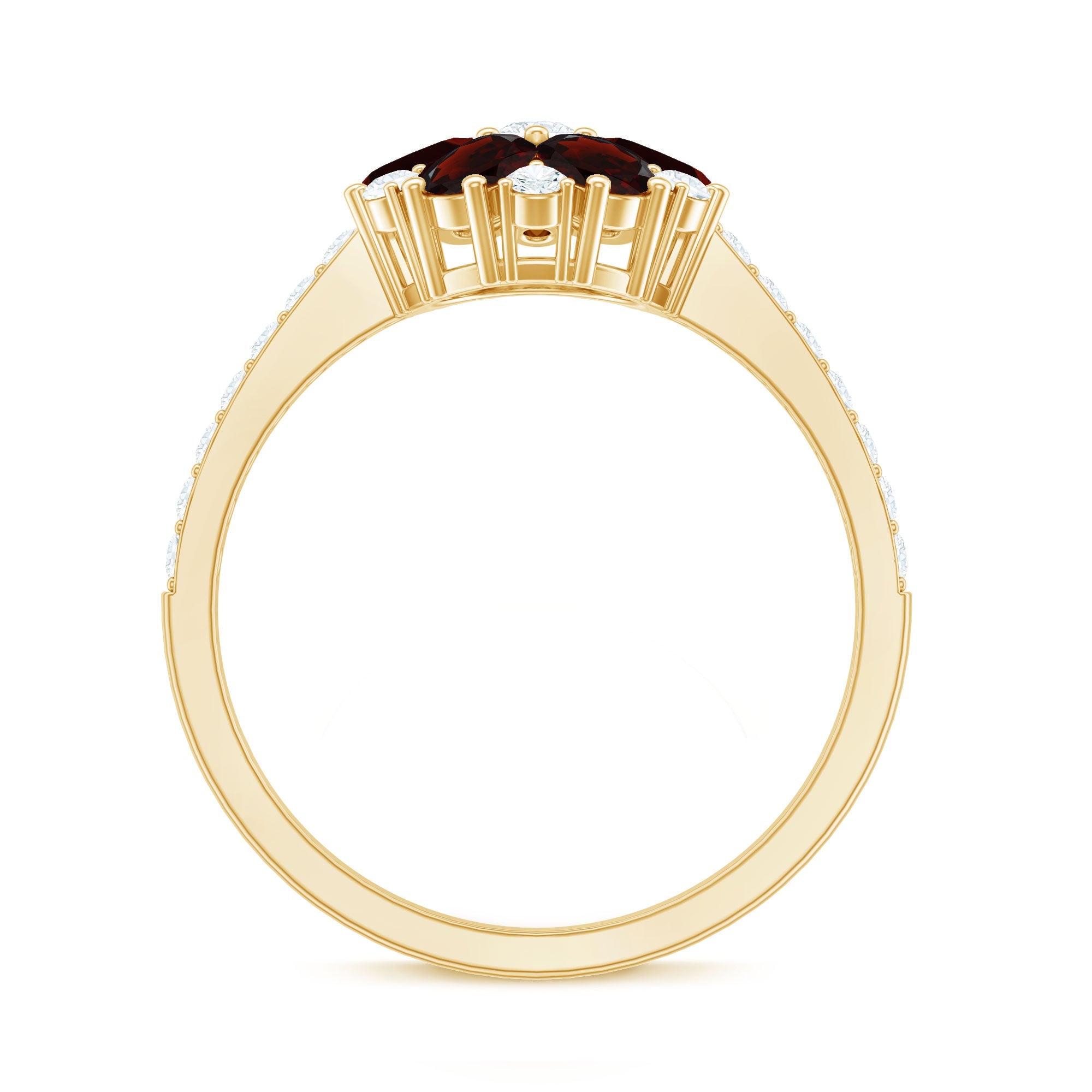 Natural Garnet Flower Engagement Ring with Diamond