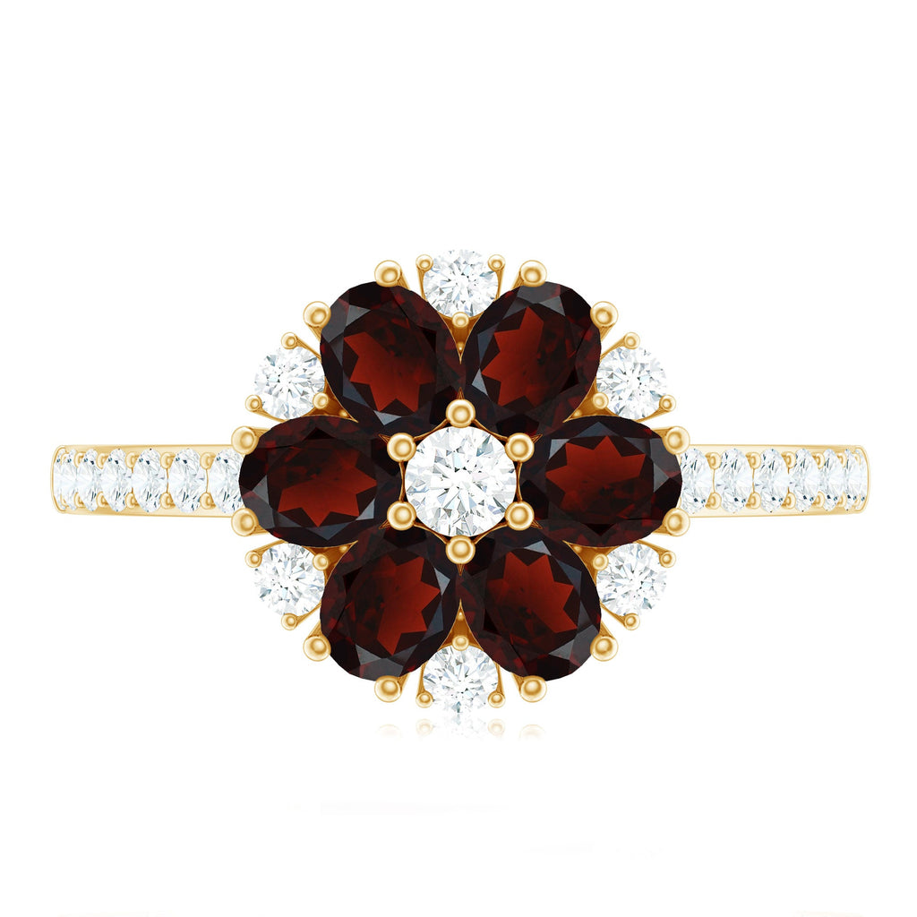 Natural Garnet Flower Engagement Ring with Diamond
