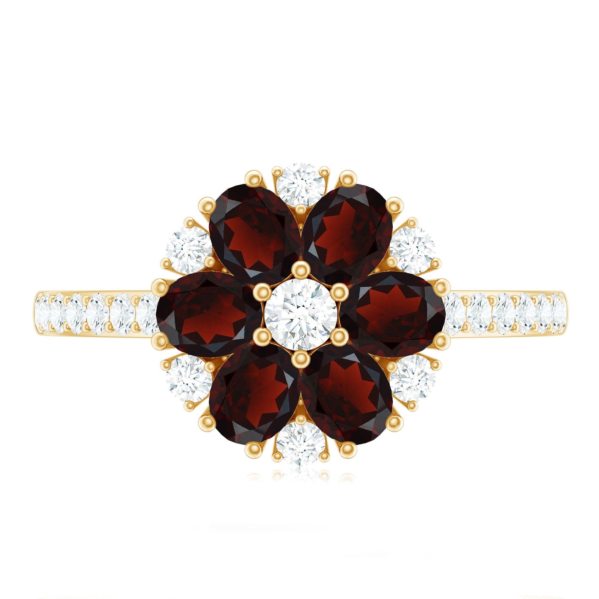Natural Garnet Flower Engagement Ring with Diamond