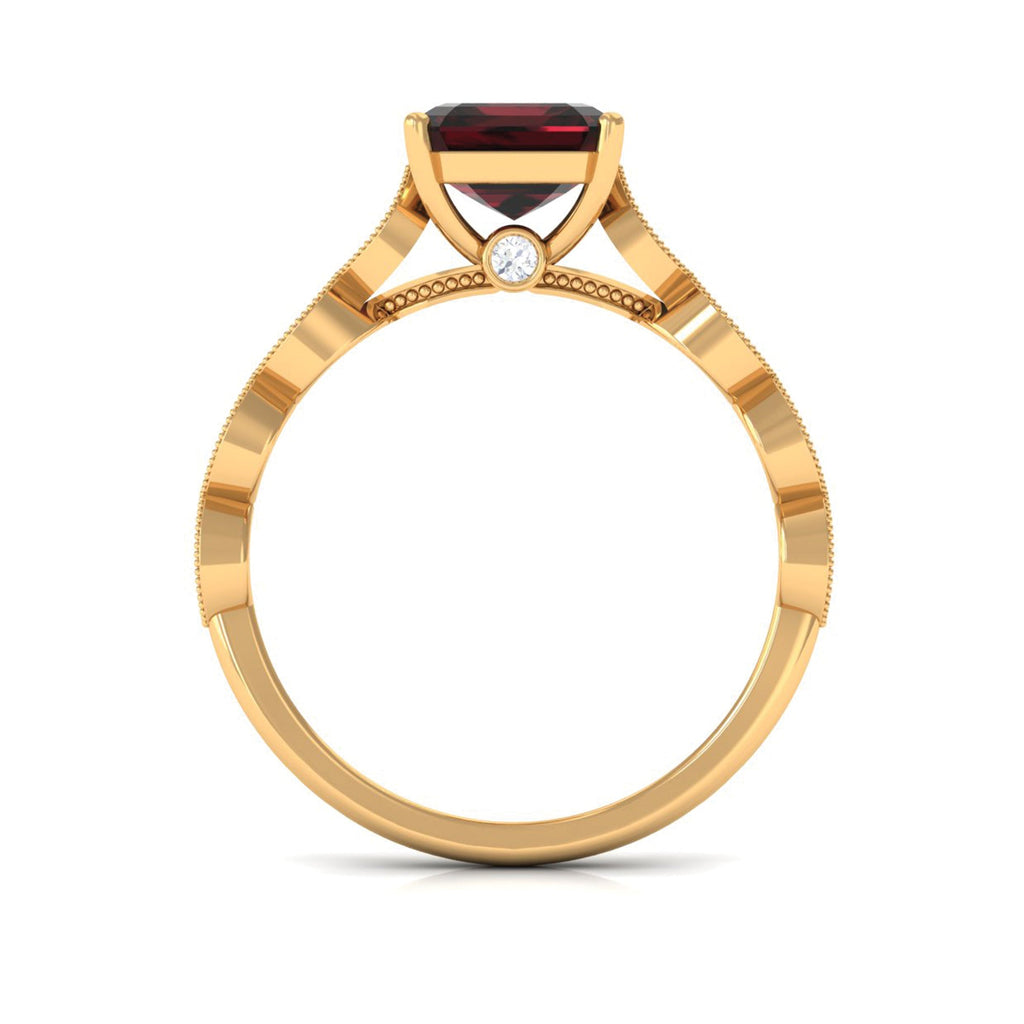 Natural 3.3 Carat Garnet Asscher Cut Engagement Ring with Diamond