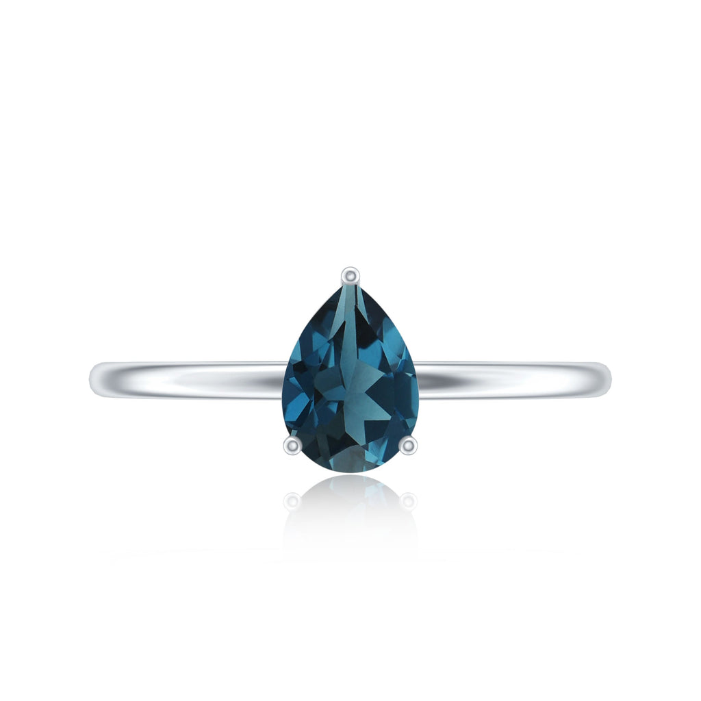 5X7MM Pear Shaped London Blue Topaz Solitaire Ring