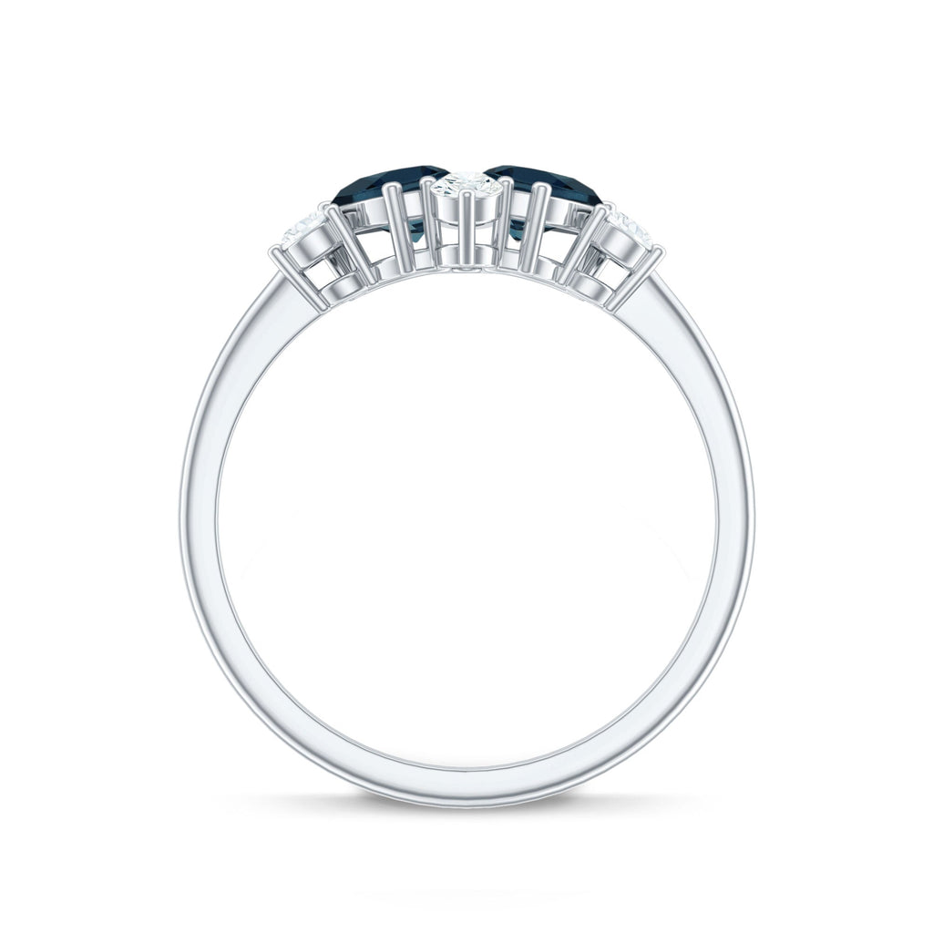 Genuine London Blue Topaz and Diamond 2 Stone Promise Ring