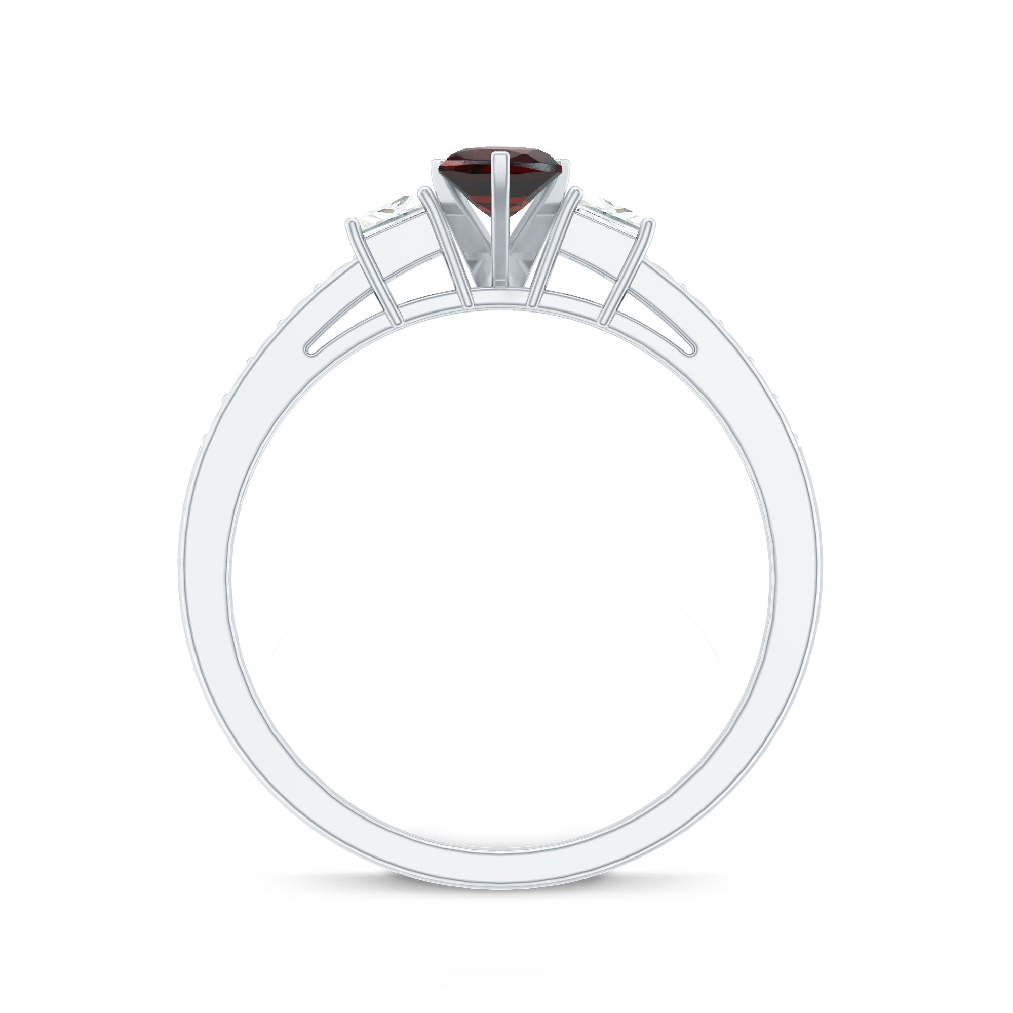 Natural Garnet Heart Shaped Promise Ring with Diamond