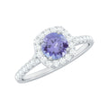 Genuine Tanzanite Halo Engagement Ring with Diamond