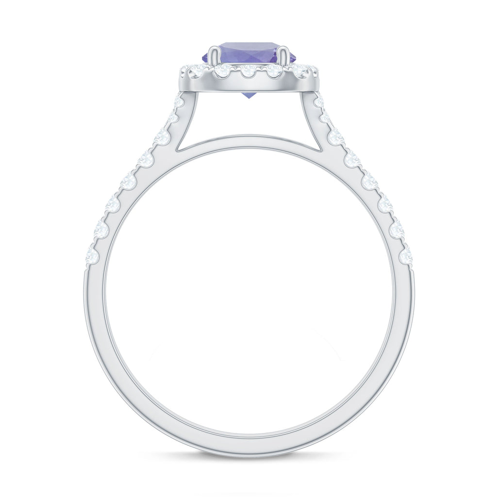 Genuine Tanzanite Halo Engagement Ring with Diamond