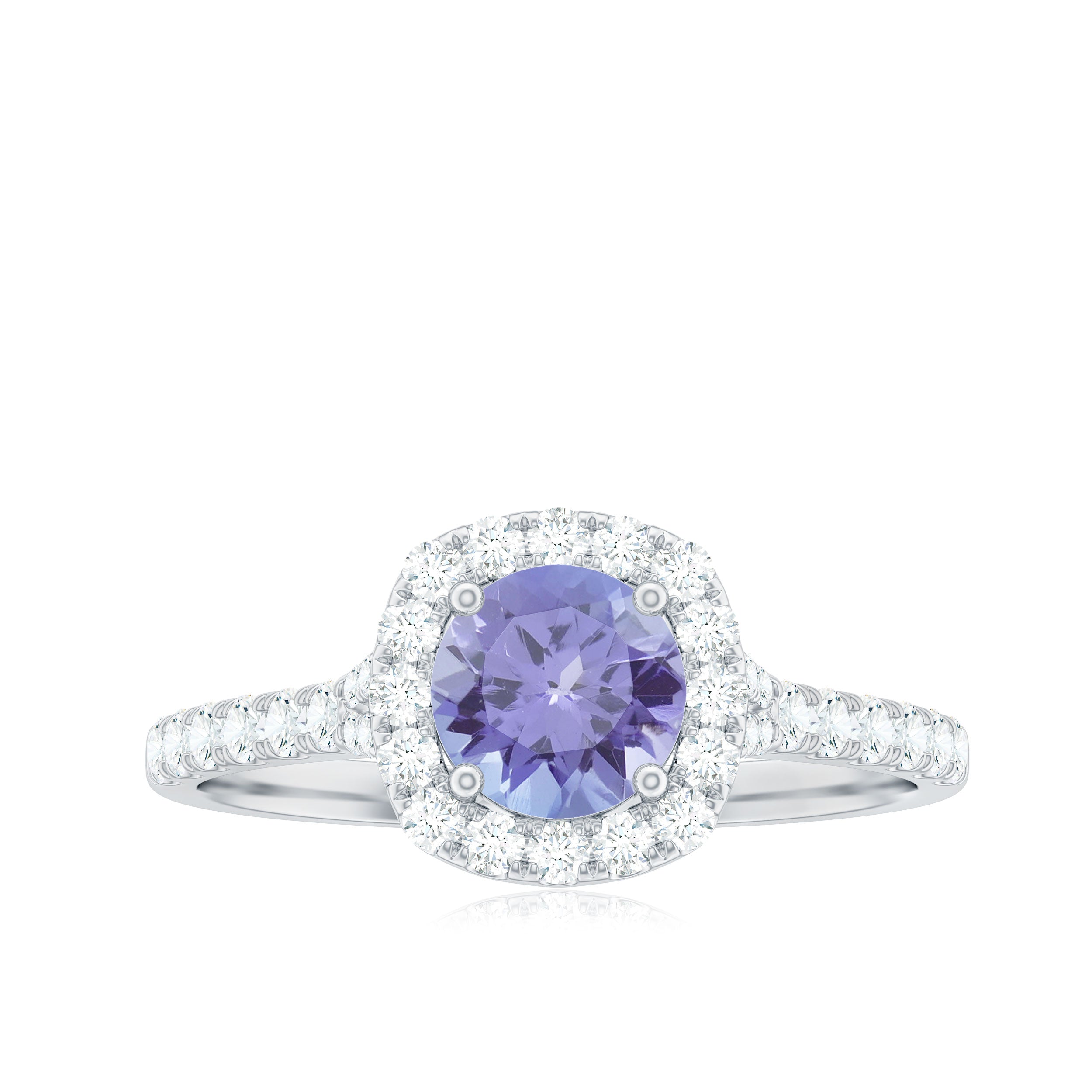 Genuine Tanzanite Halo Engagement Ring with Diamond