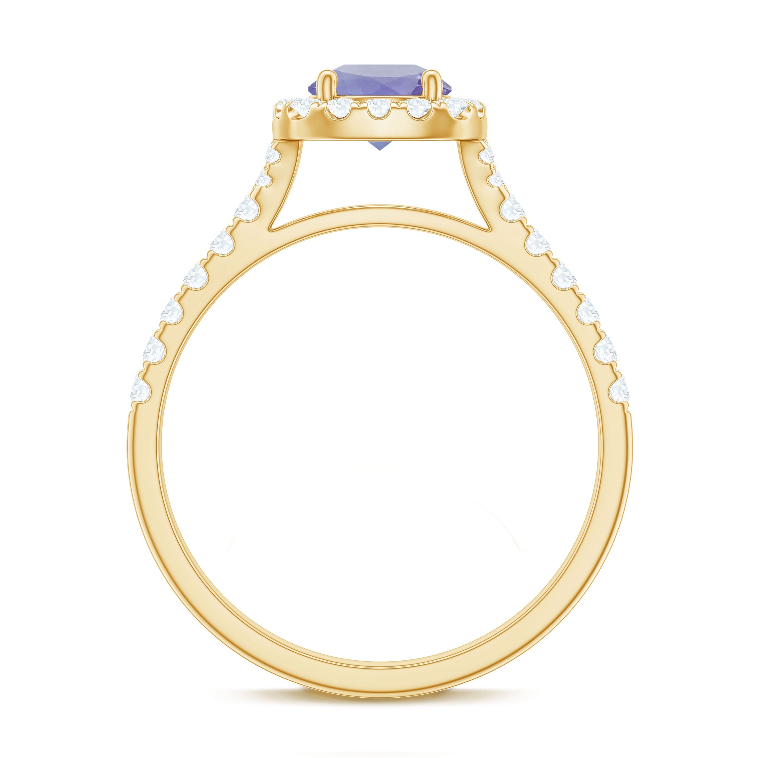 Genuine Tanzanite Halo Engagement Ring with Diamond
