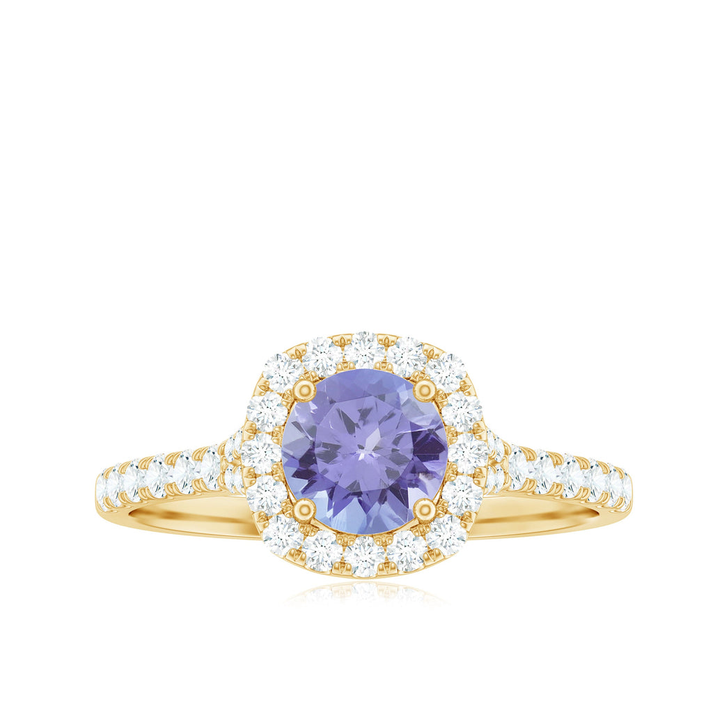 Genuine Tanzanite Halo Engagement Ring with Diamond