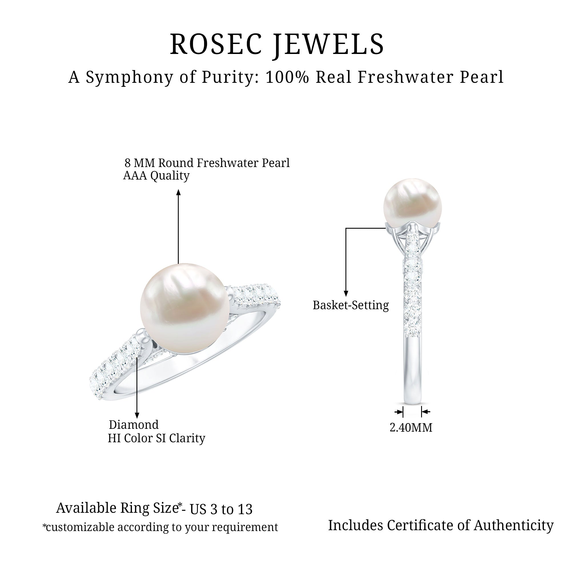 Cultured 7.4 Carat Freshwater Pearl Engagement Ring with Diamond
