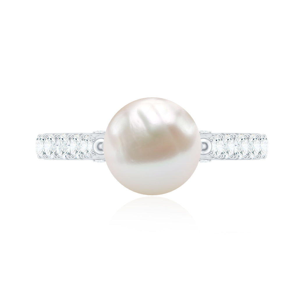 Cultured 7.4 Carat Freshwater Pearl Engagement Ring with Diamond