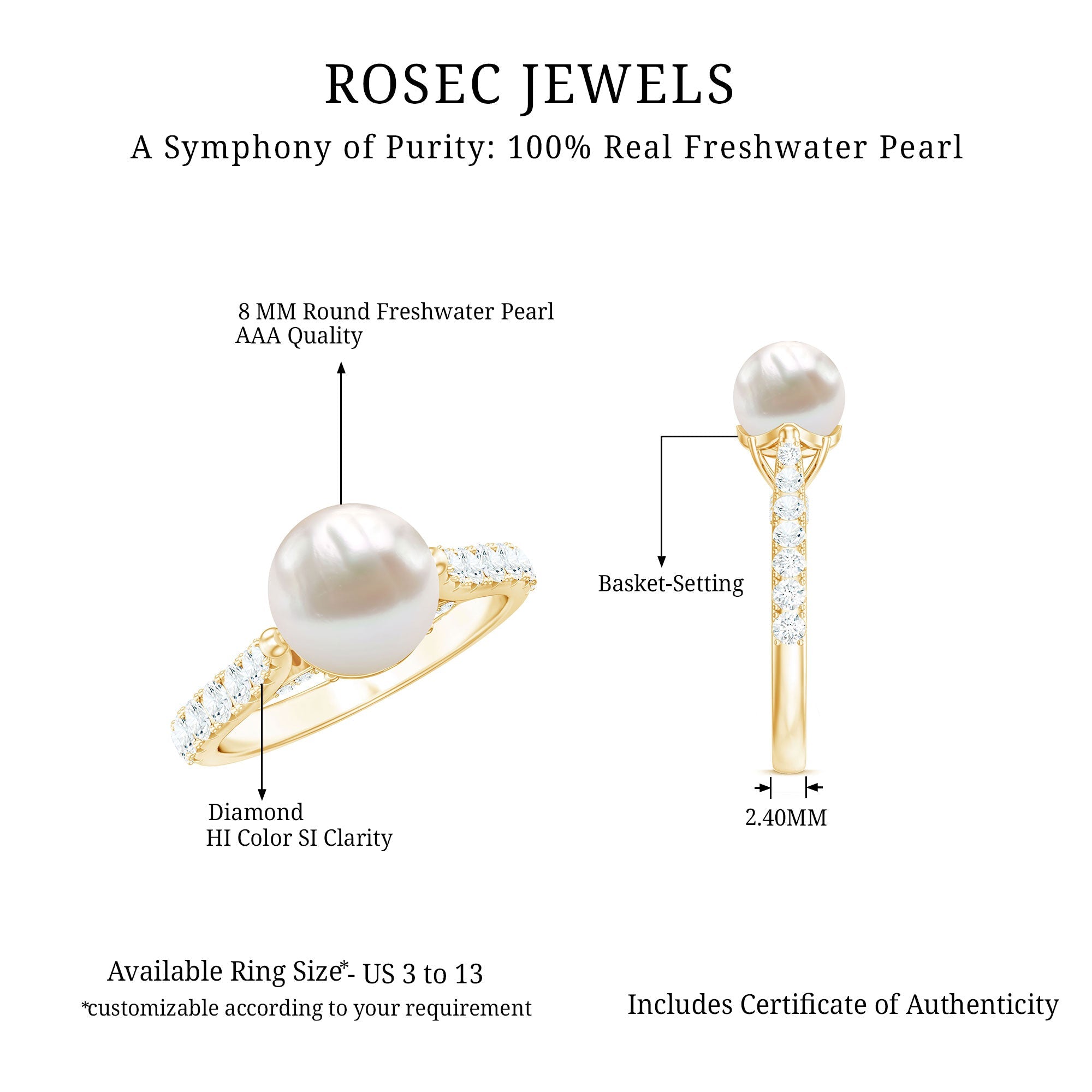 Cultured 7.4 Carat Freshwater Pearl Engagement Ring with Diamond