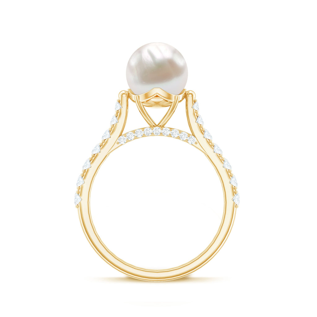 Cultured 7.4 Carat Freshwater Pearl Engagement Ring with Diamond