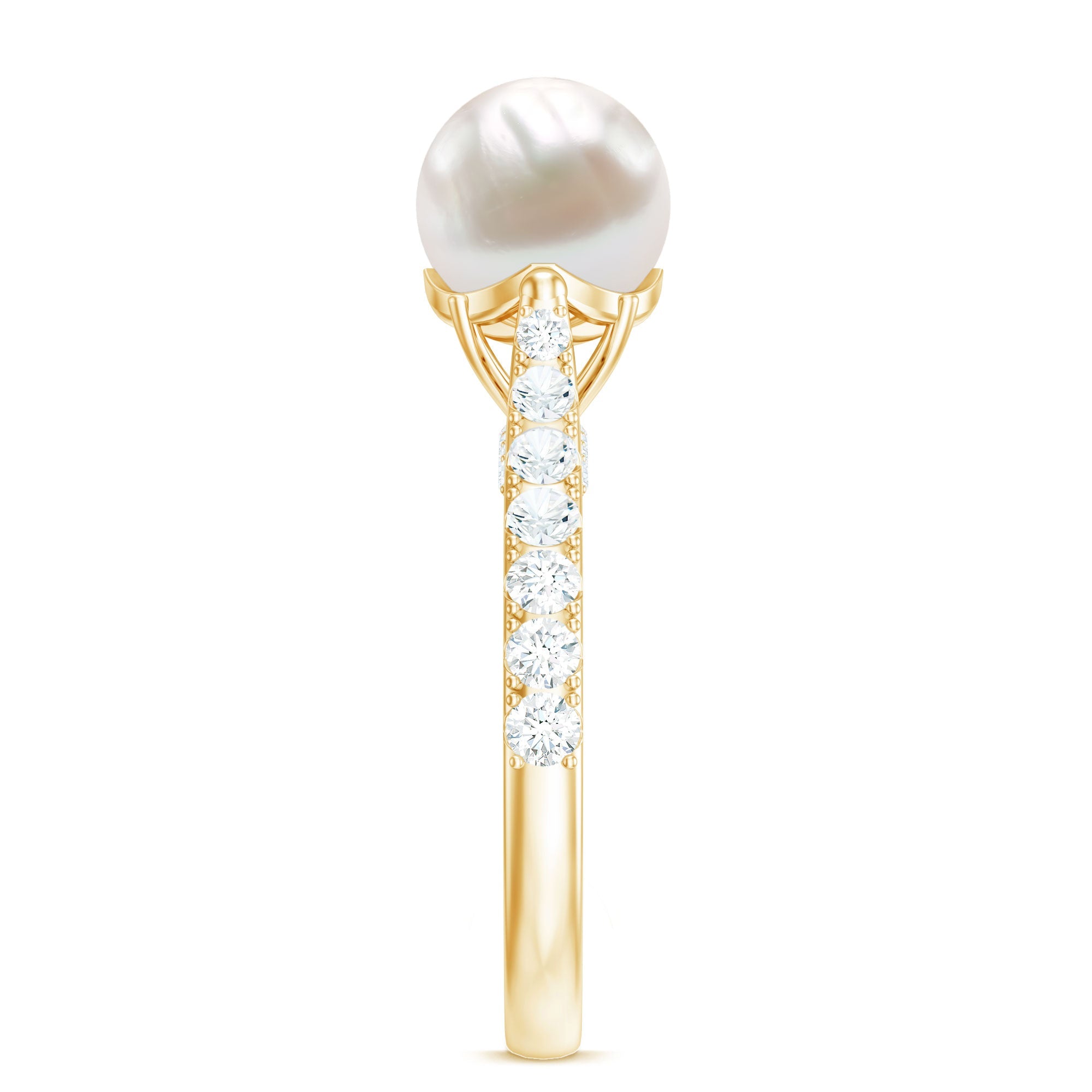 Cultured 7.4 Carat Freshwater Pearl Engagement Ring with Diamond