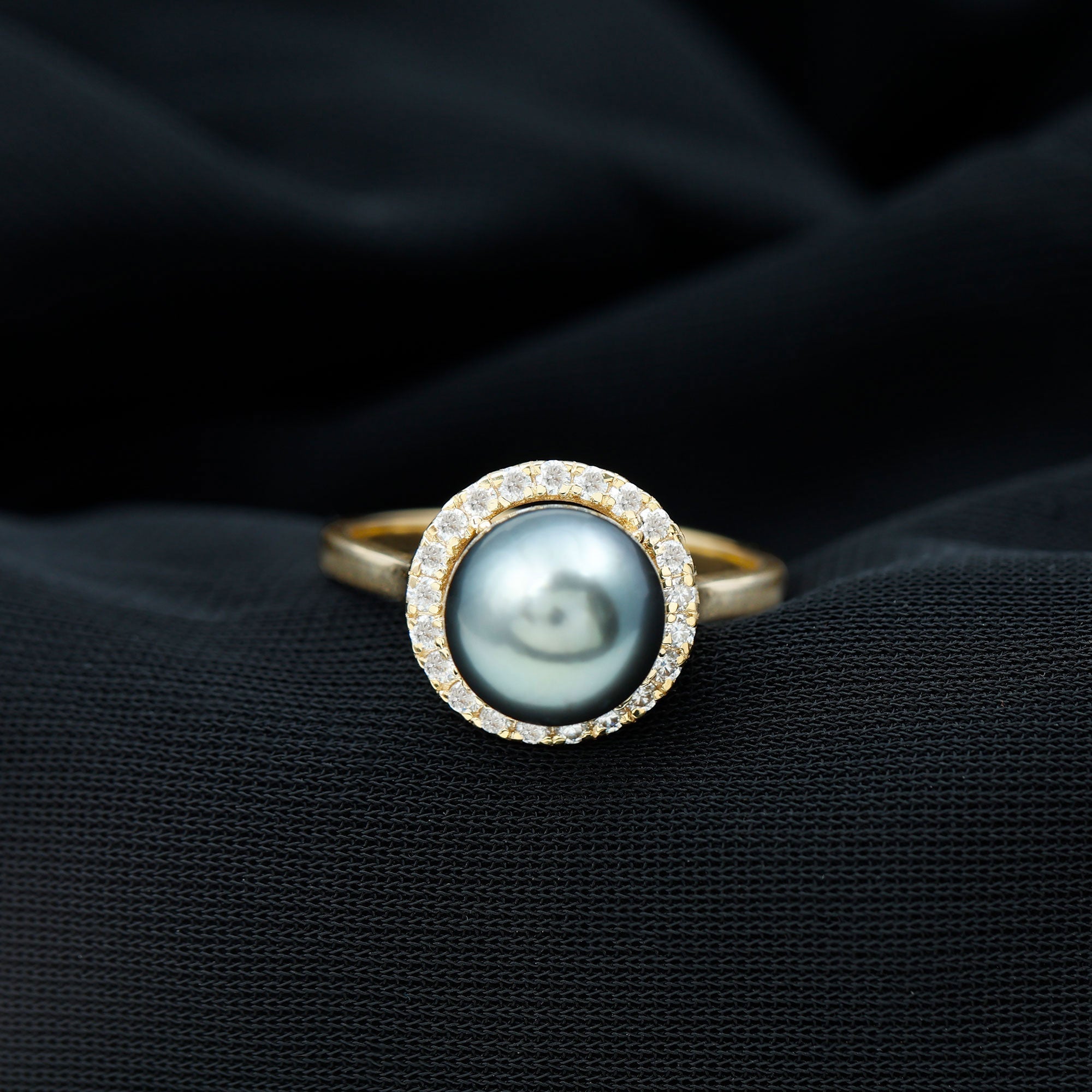 Genuine Tahitian Black Pearl and Diamond Engagement Ring