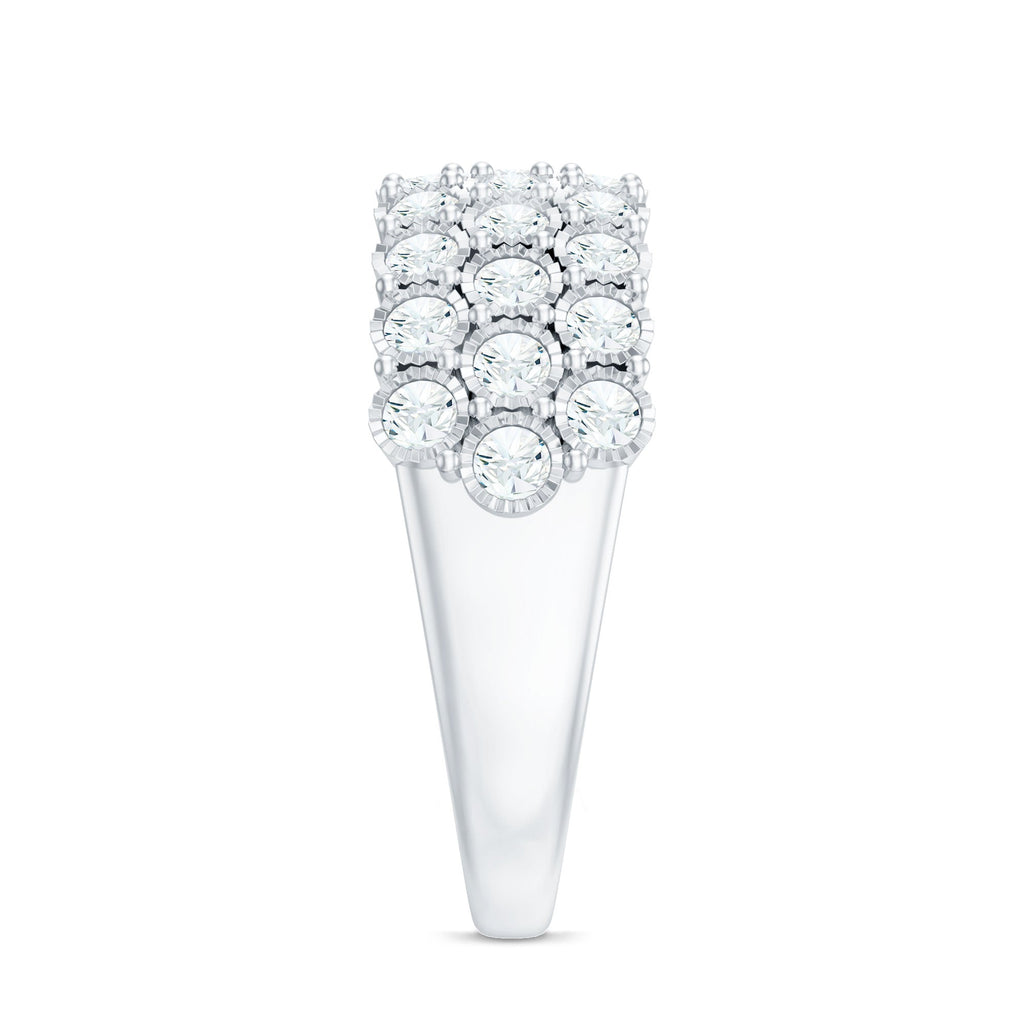 Diamond 3 Row Wide Wedding Band Ring