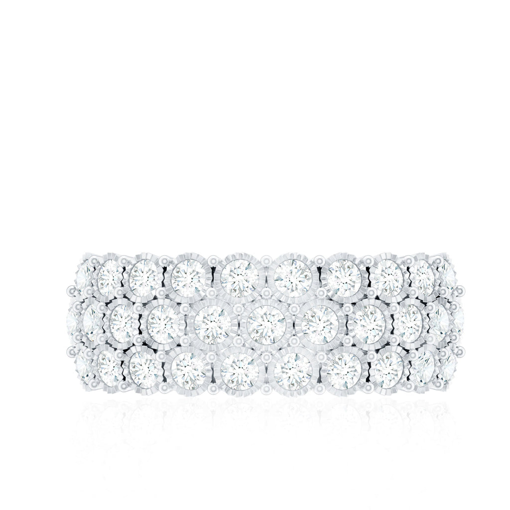 Diamond 3 Row Wide Wedding Band Ring