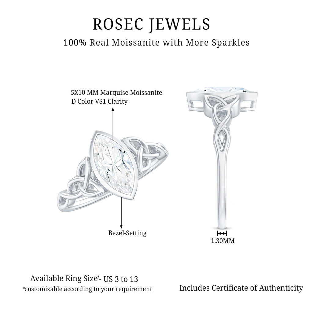 Moissanite 5x10mm Marquise Cut Engagement Ring in Bezel Setting