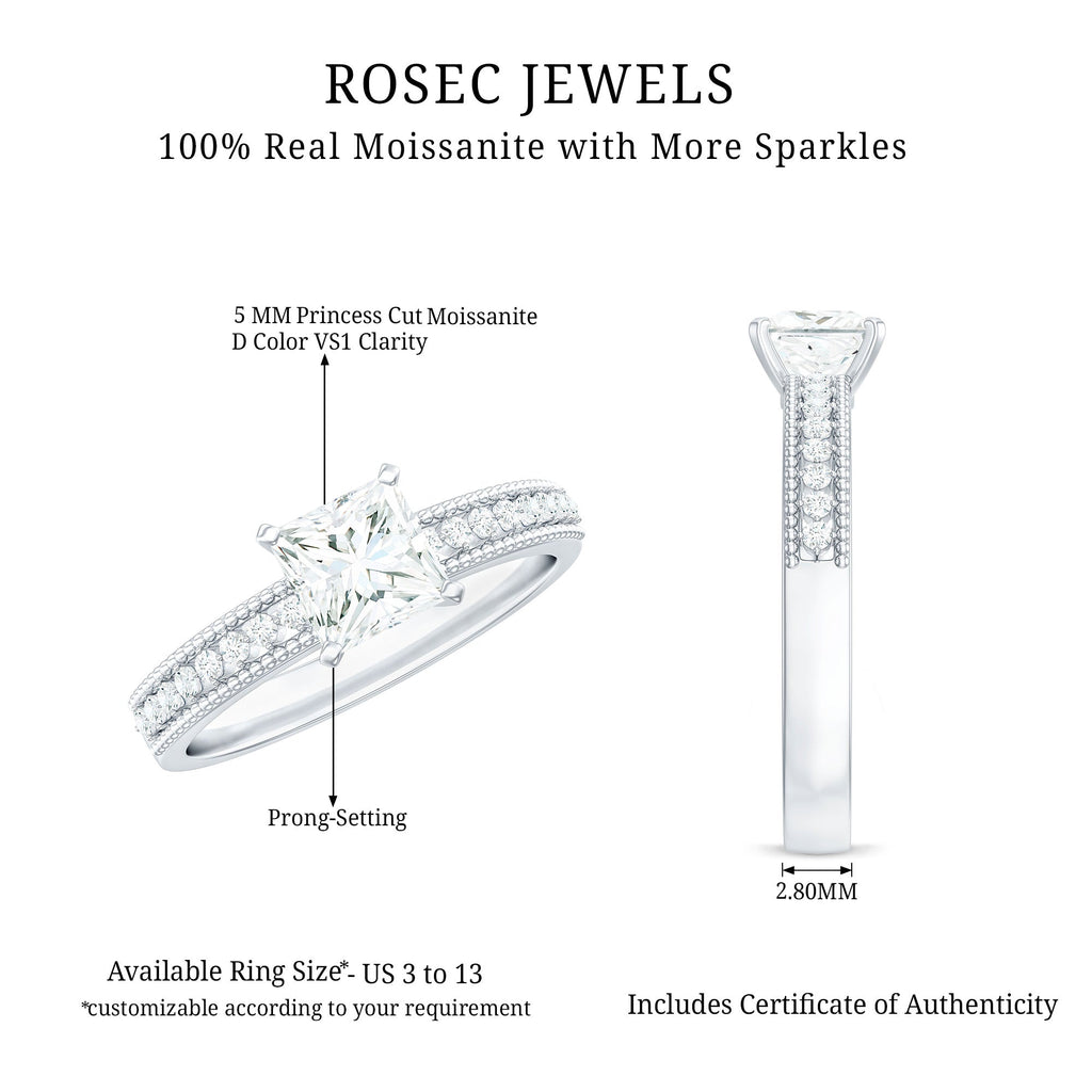 Moissanite Solitaire Engagement Ring with Princess Cut