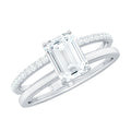 6X8mm Emerald Cut Moissanite Double Band Engagement Ring
