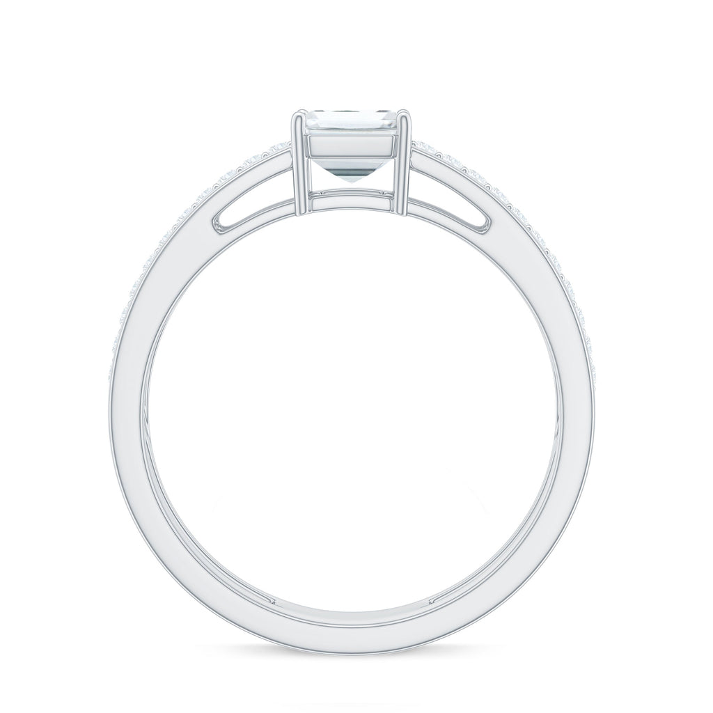 6X8mm Emerald Cut Moissanite Double Band Engagement Ring