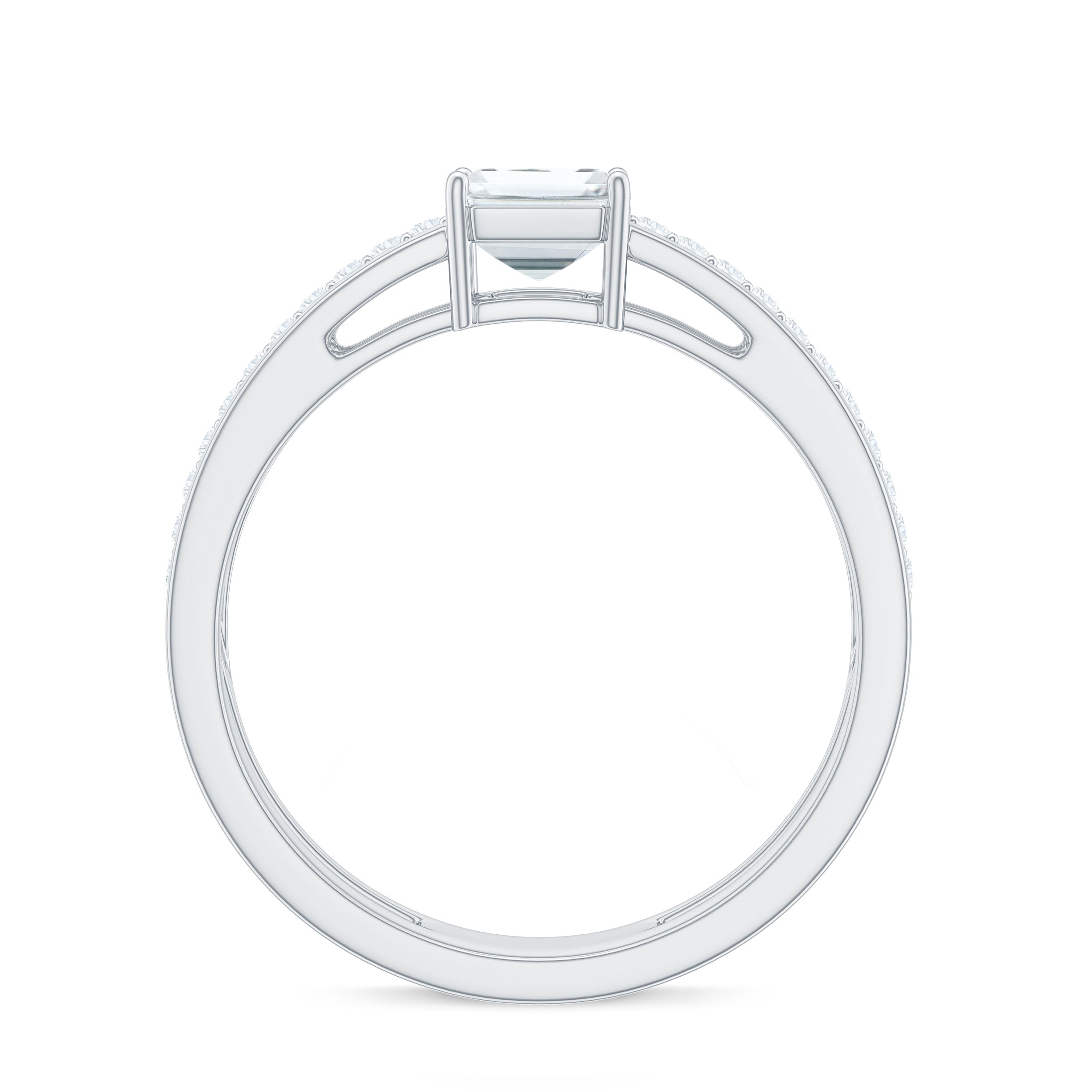 6X8mm Emerald Cut Moissanite Double Band Engagement Ring