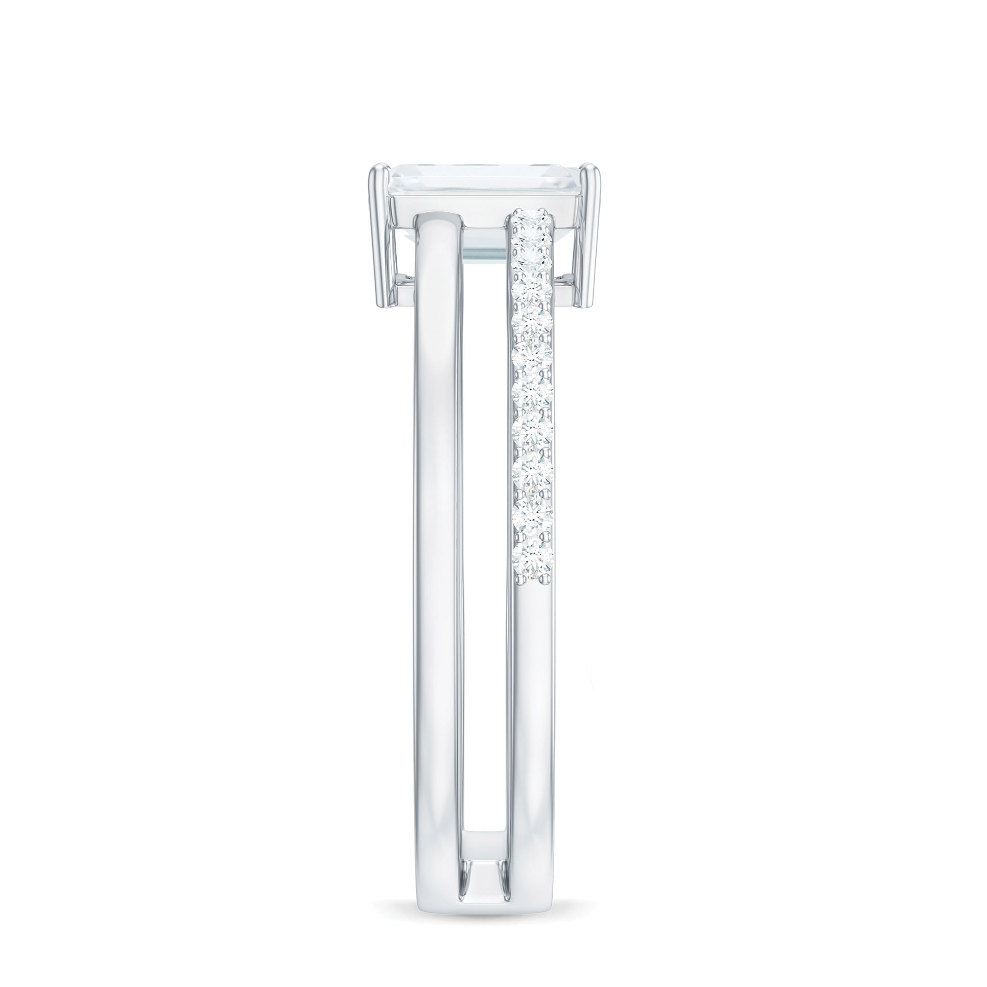 6X8mm Emerald Cut Moissanite Double Band Engagement Ring