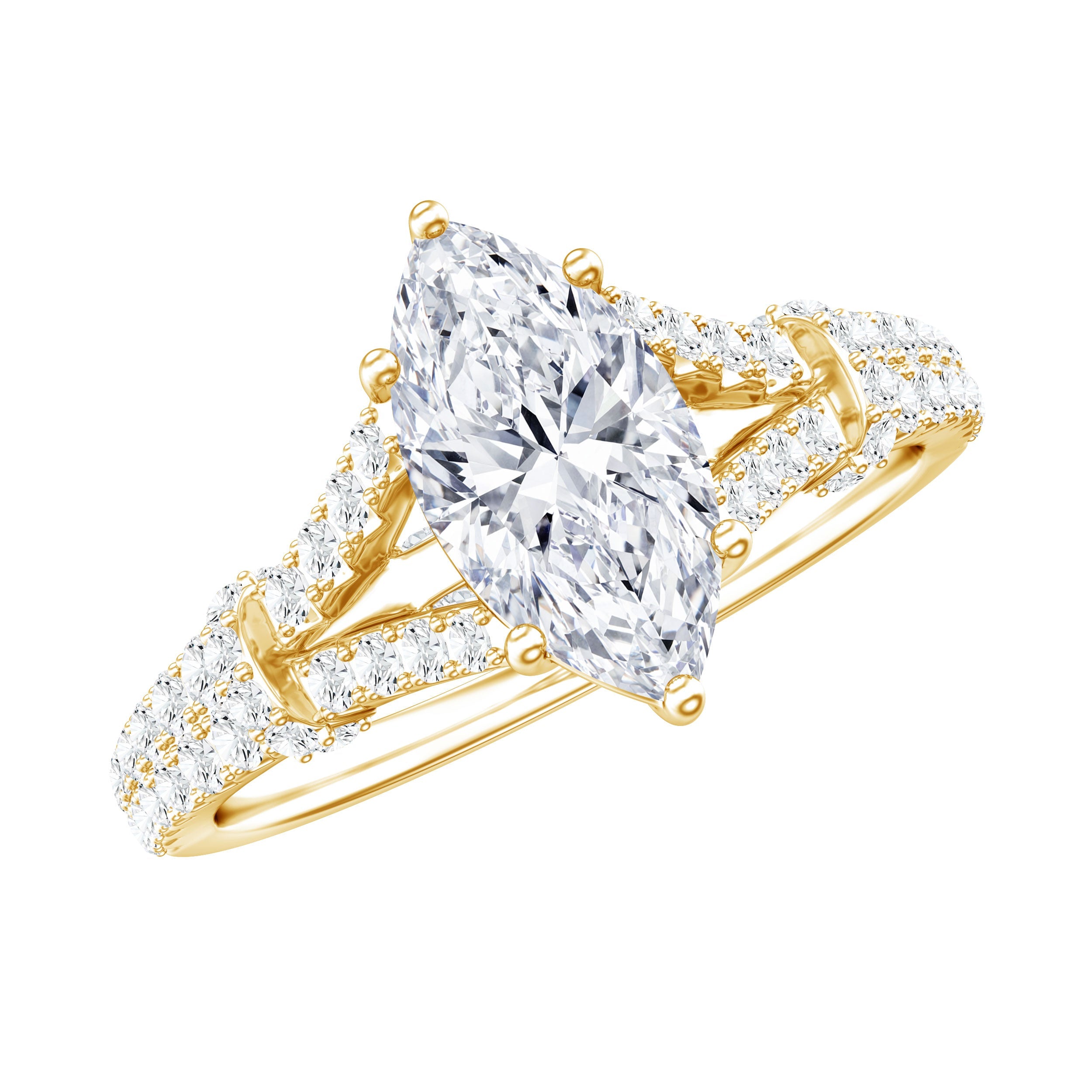 Certified 1 Carat Moissanite Marquise Engagement Ring with Split Shank