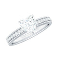 7X7 MM Heart Shape Moissanite Engagement Ring with Side Stones and Beaded Details