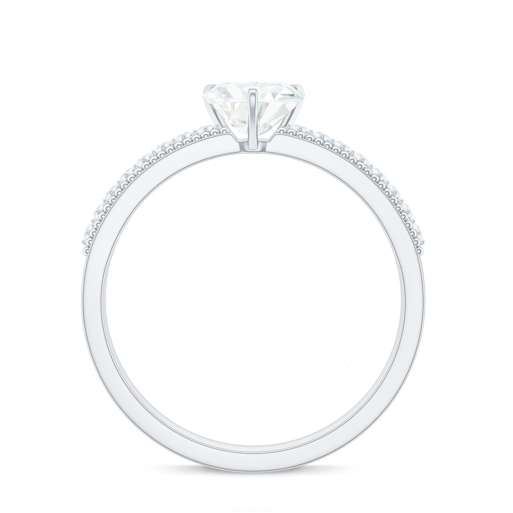 7X7 MM Heart Shape Moissanite Engagement Ring with Side Stones and Beaded Details