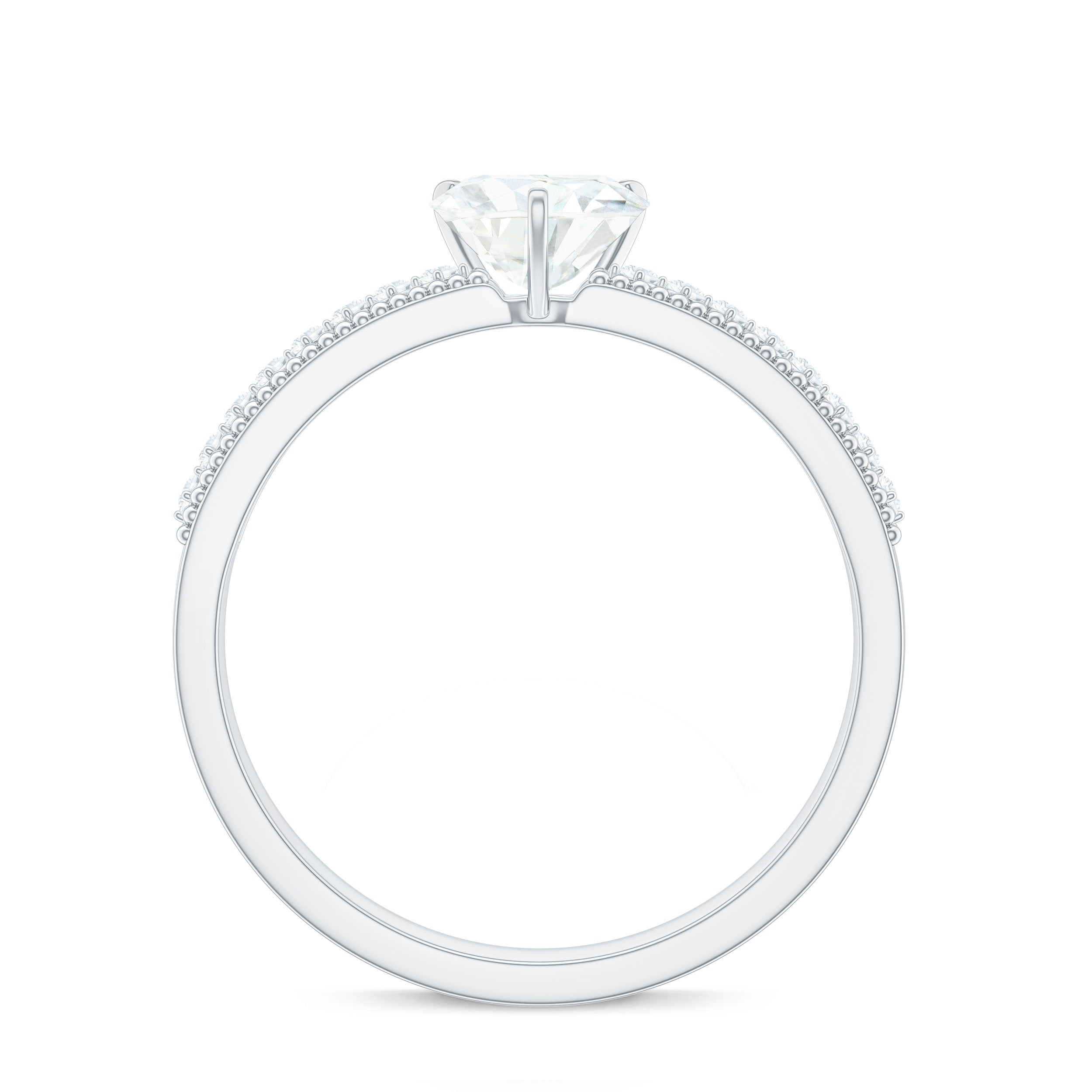 7X7 MM Heart Shape Moissanite Engagement Ring with Side Stones and Beaded Details
