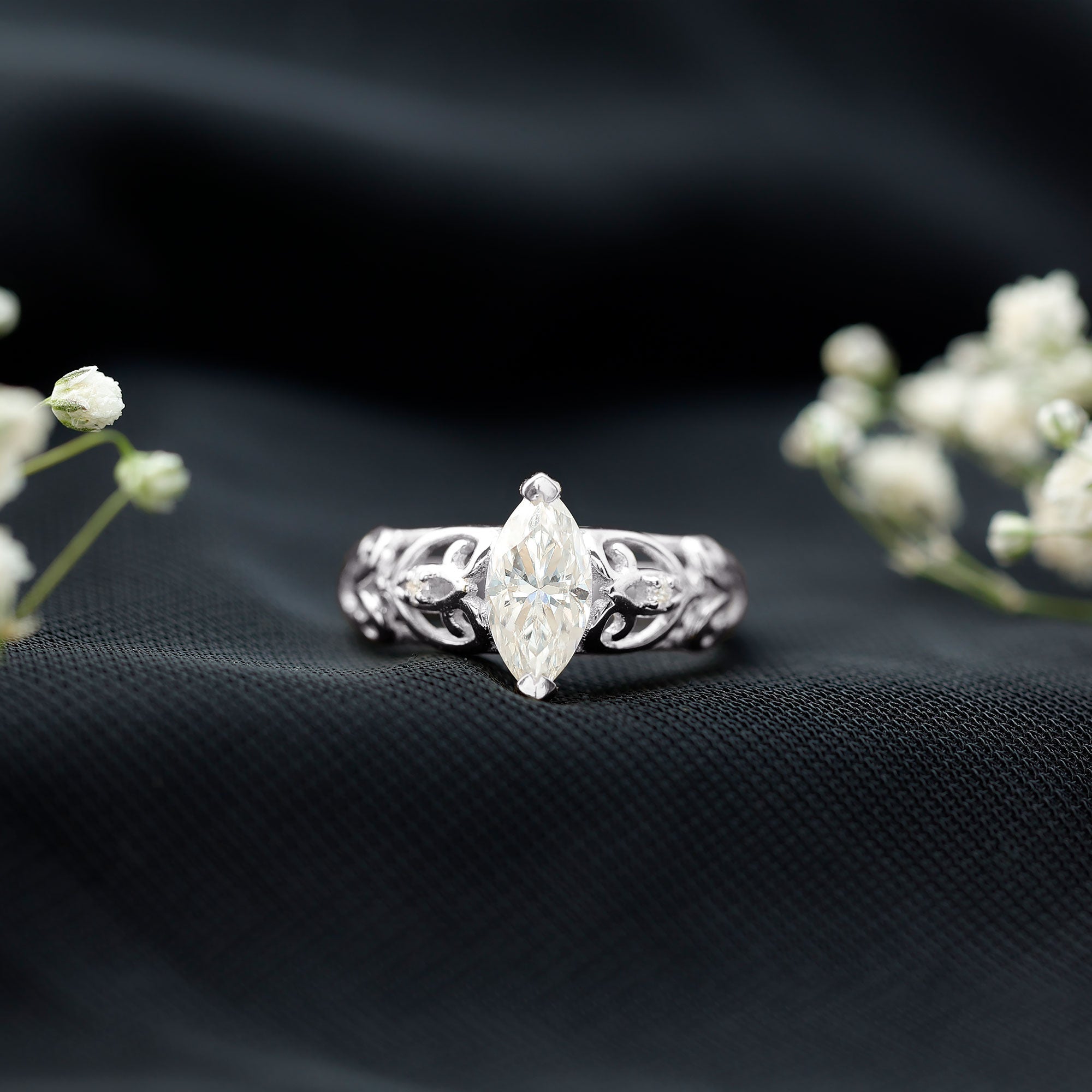 Marquise Moissanite Engagement Ring With Certificate