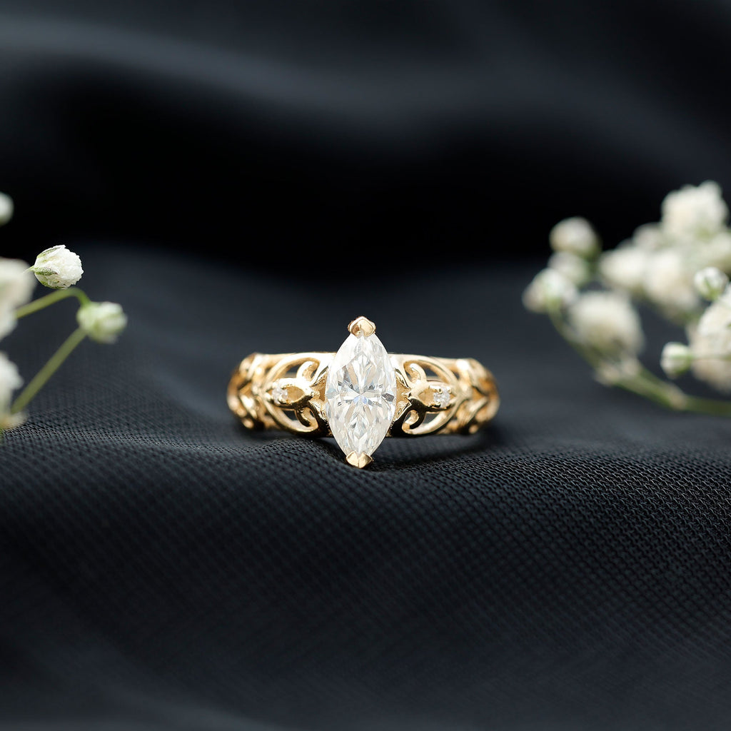 Marquise Moissanite Engagement Ring With Certificate
