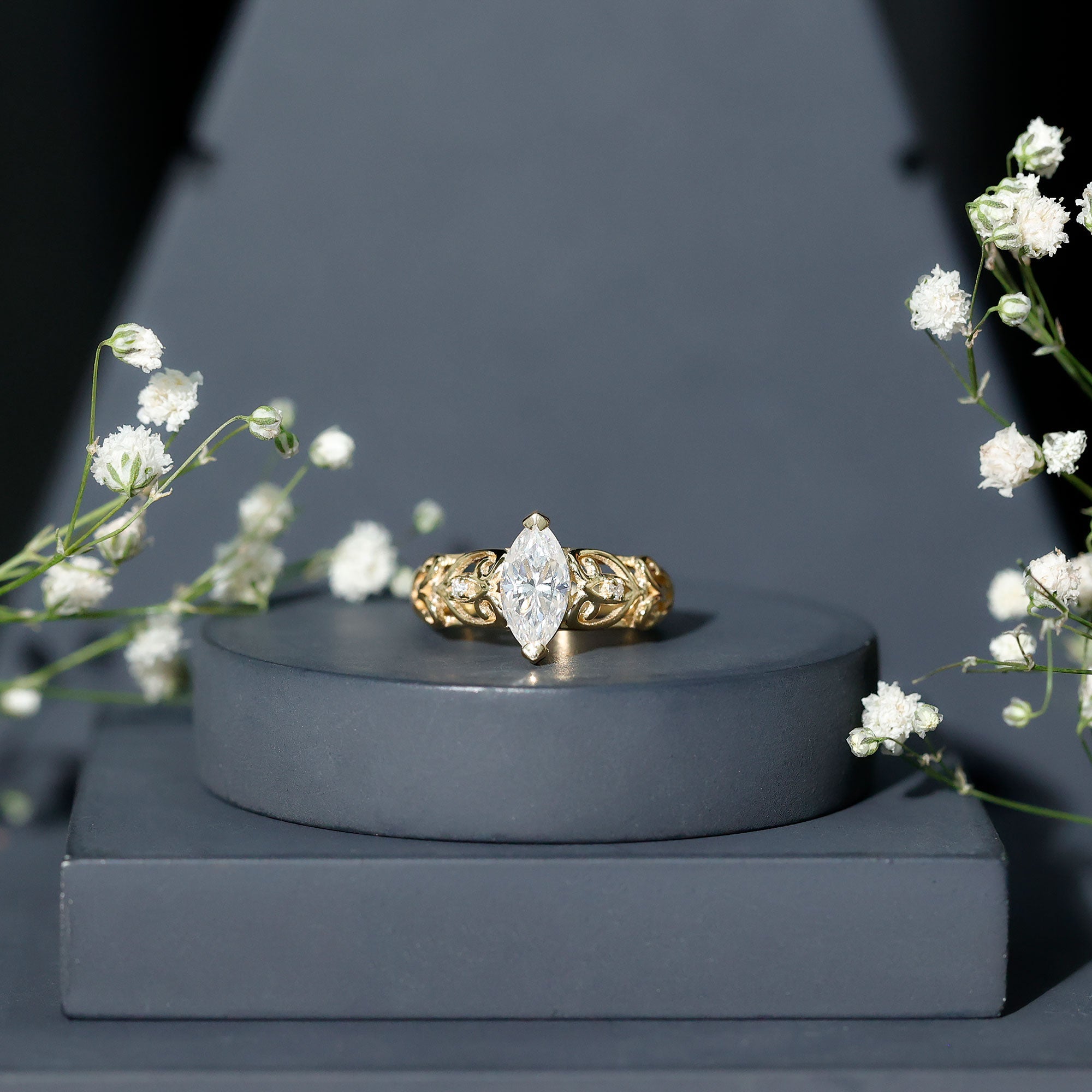 Marquise Moissanite Engagement Ring With Certificate