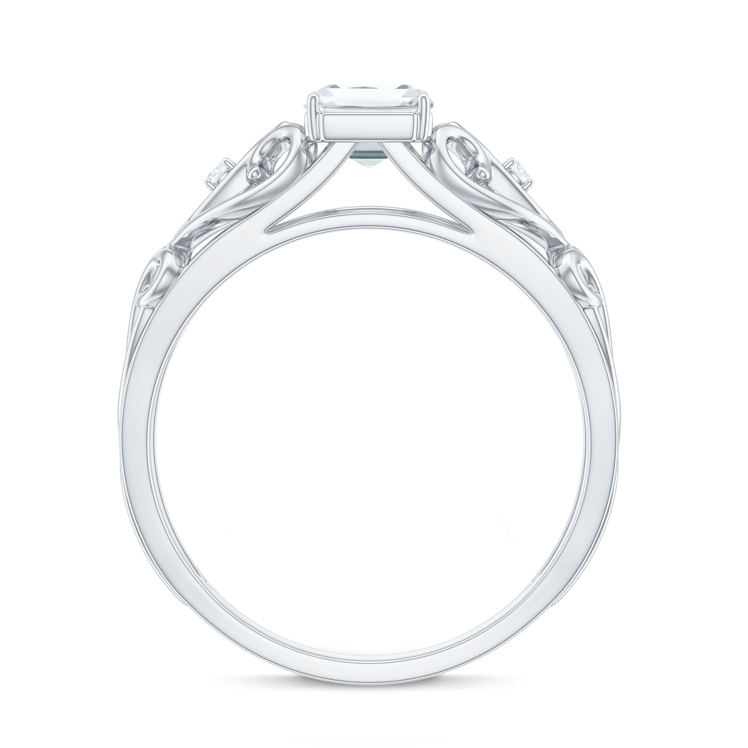 6X8 MM Emerald Cut Moissanite Vintage Inspired Solitaire Ring